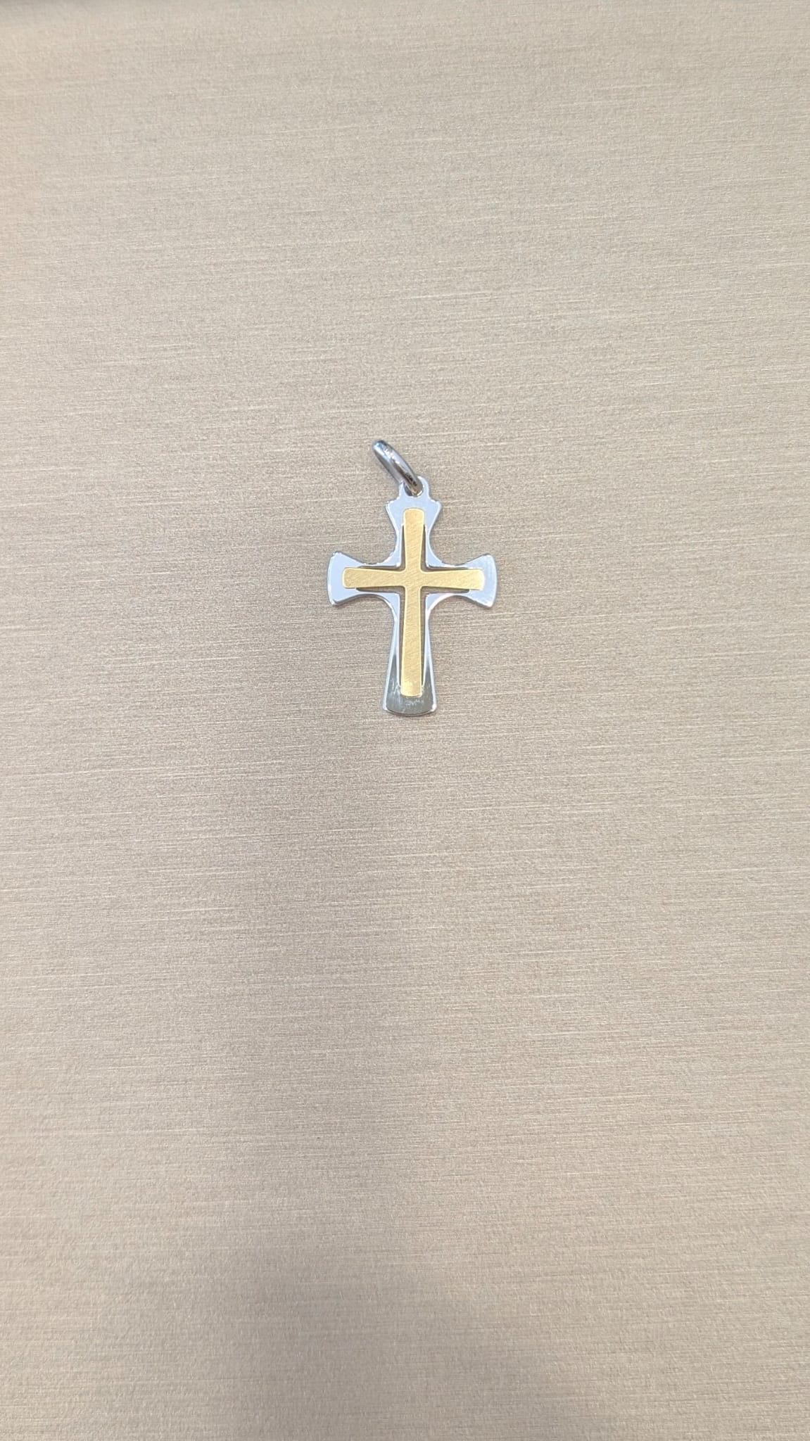 Ciondolo croce due ori 18kt - design moderno