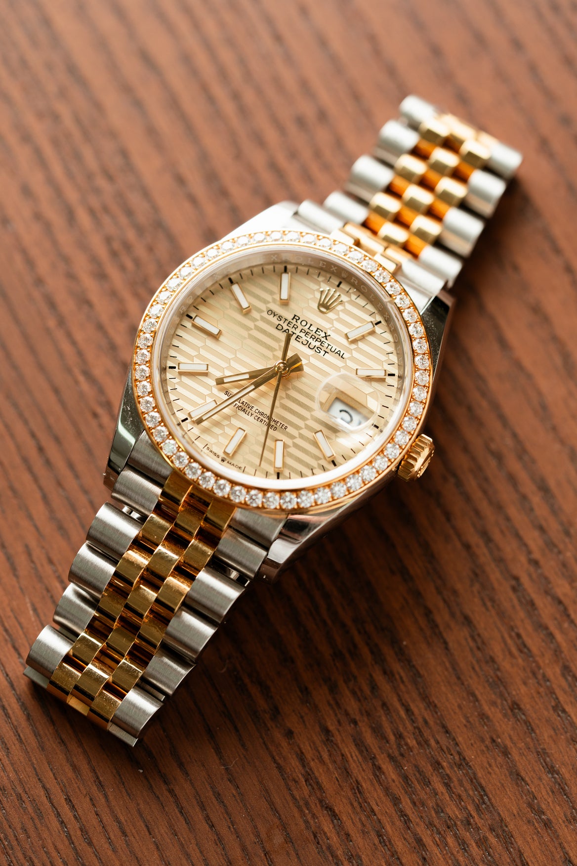 Rolex Datejust 36mm con diamanti factory acciaio e oro
