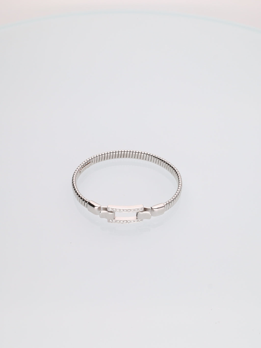 Bracciale Semirigido a Spirale in Oro Bianco 18 kt con Chiusura di Brillanti