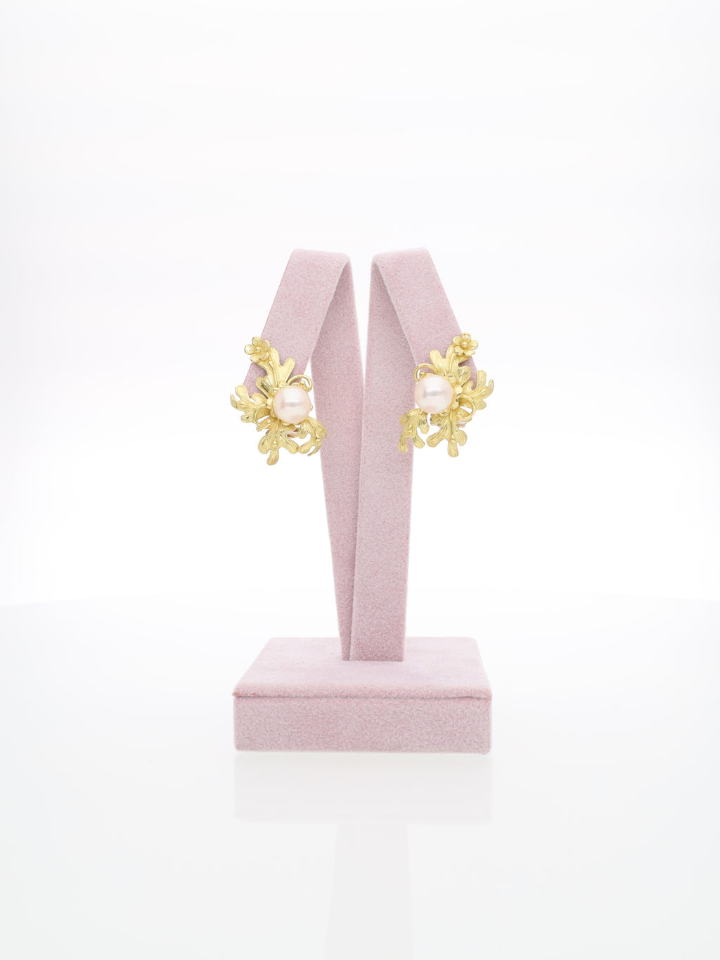 Orecchini Vintage in Oro Giallo 18 kt a Foglia con Perla