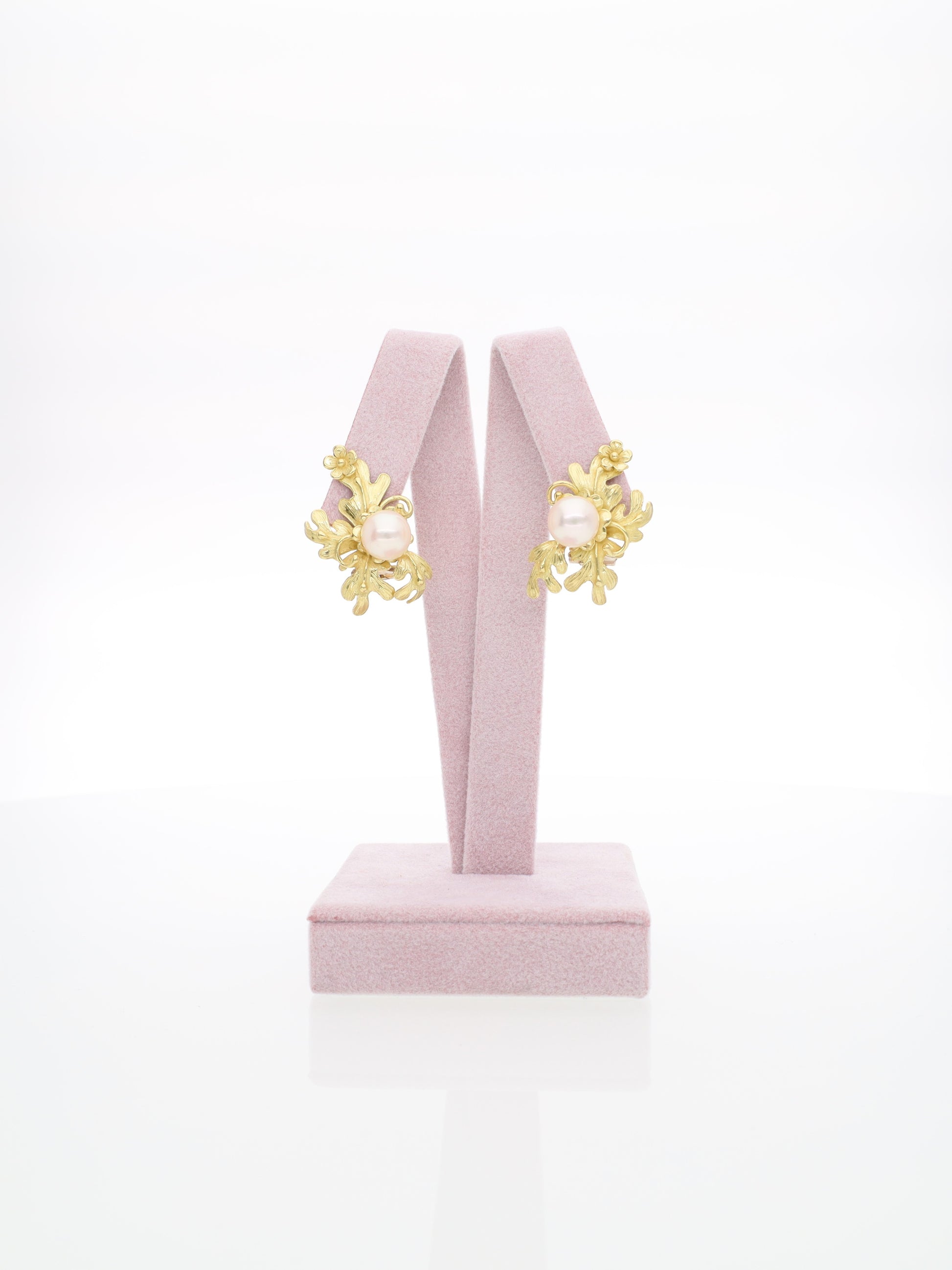 Orecchini Vintage in Oro Giallo 18 kt a Foglia con Perla