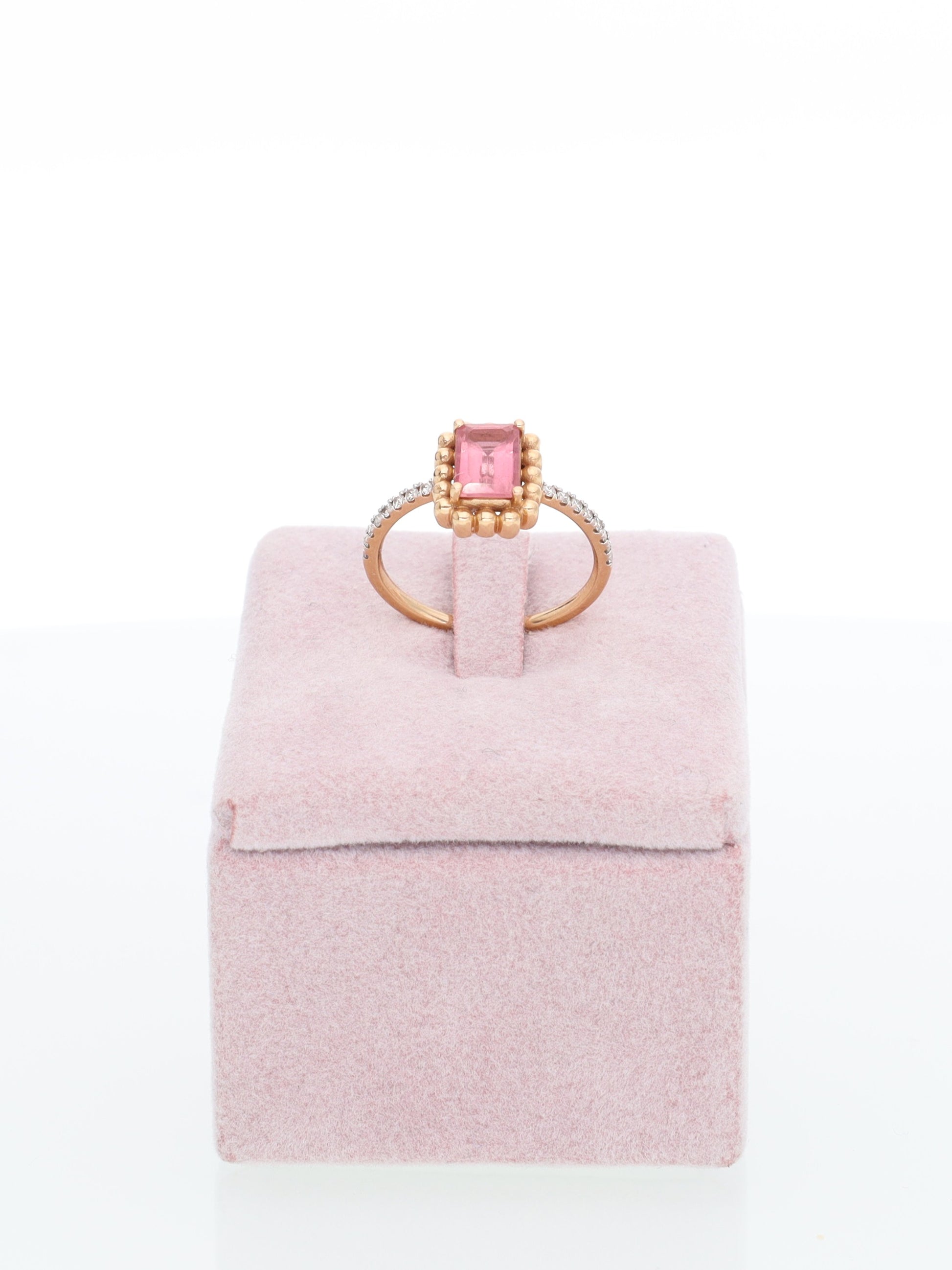 Anello Vintage in Oro Rosa 18 kt con Pietra Rosa e diamanti