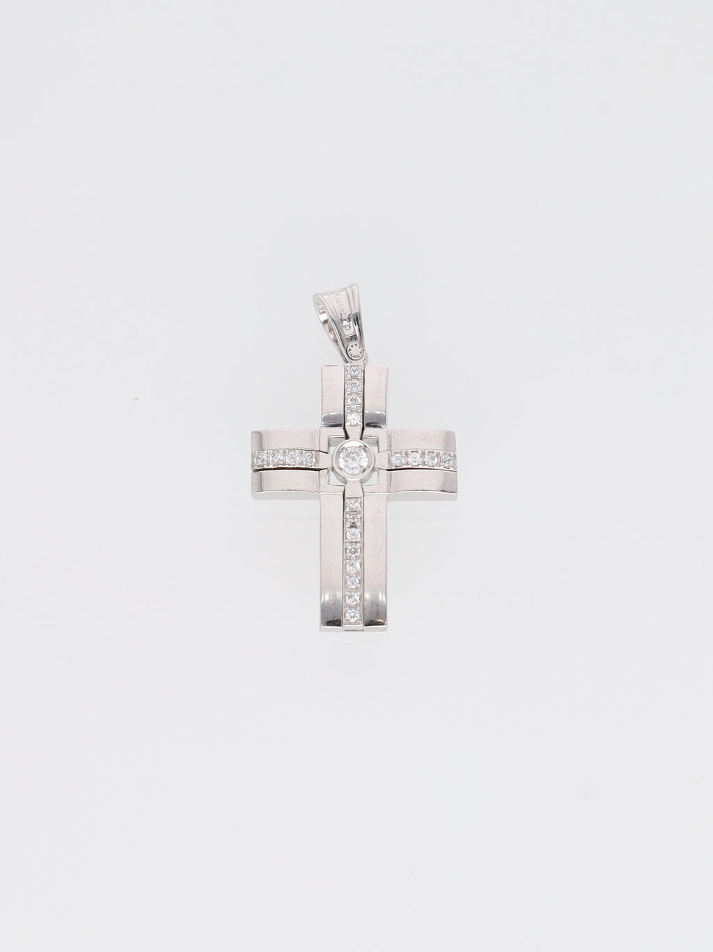 Ciondolo croce in oro bianco 18kt con zirconi