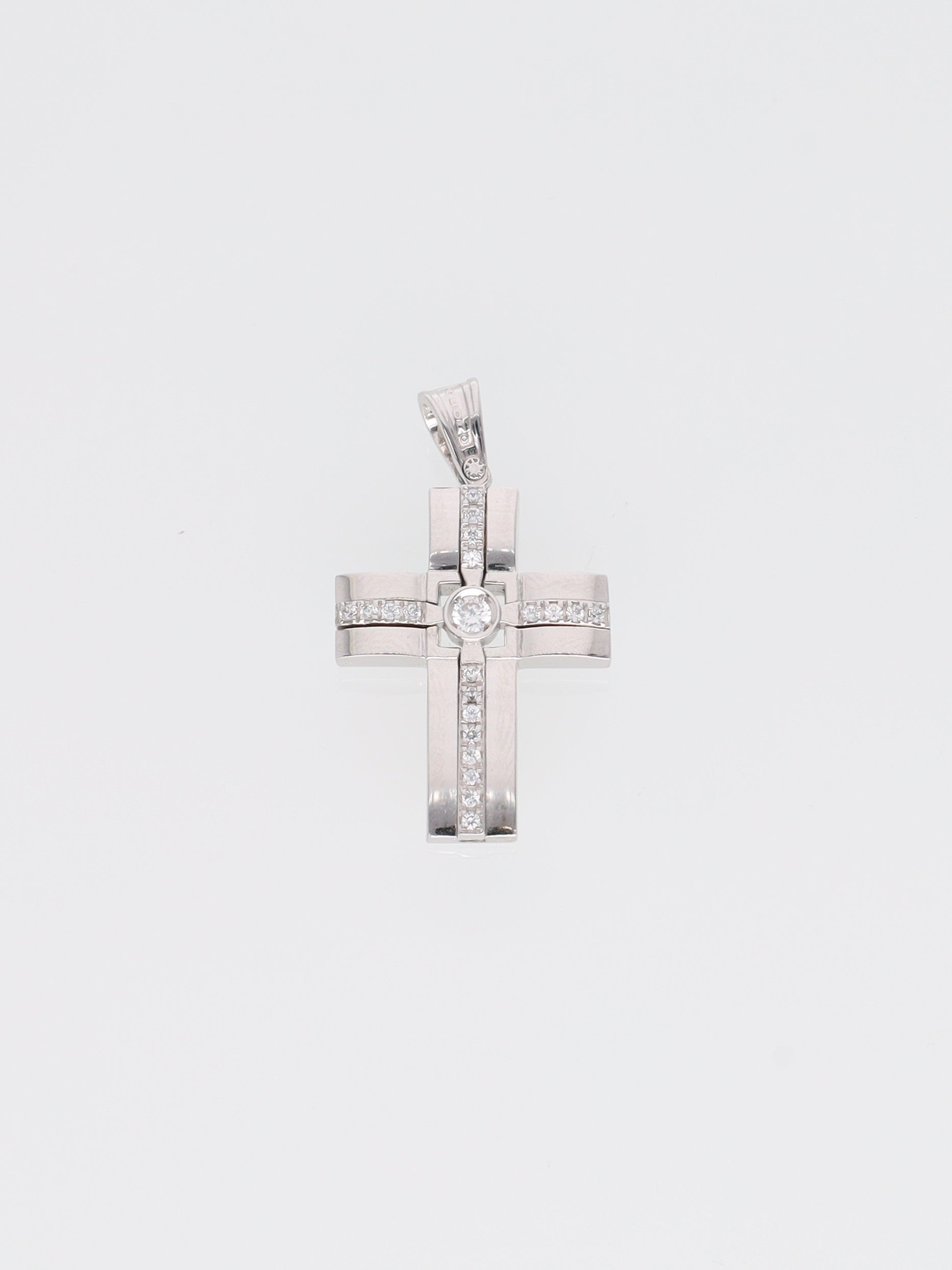 Ciondolo croce in oro bianco 18kt con zirconi