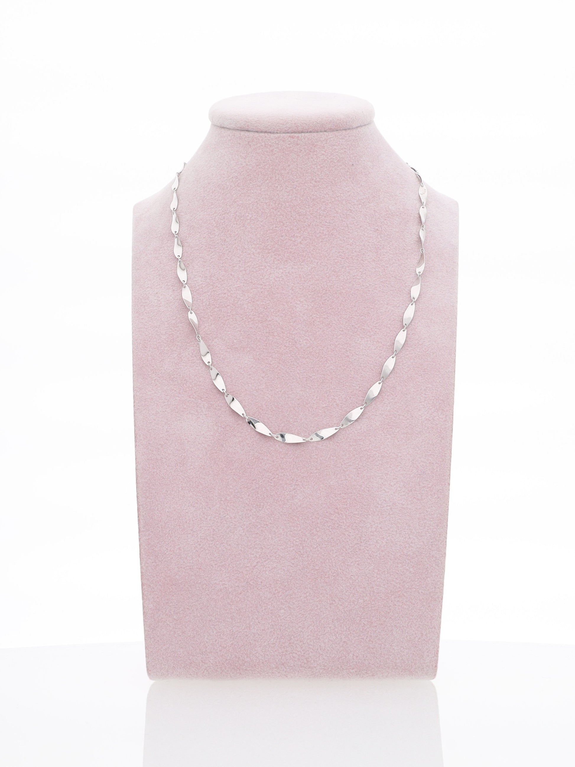 Catenina oro bianco 18kt - maglie foglie ondulate