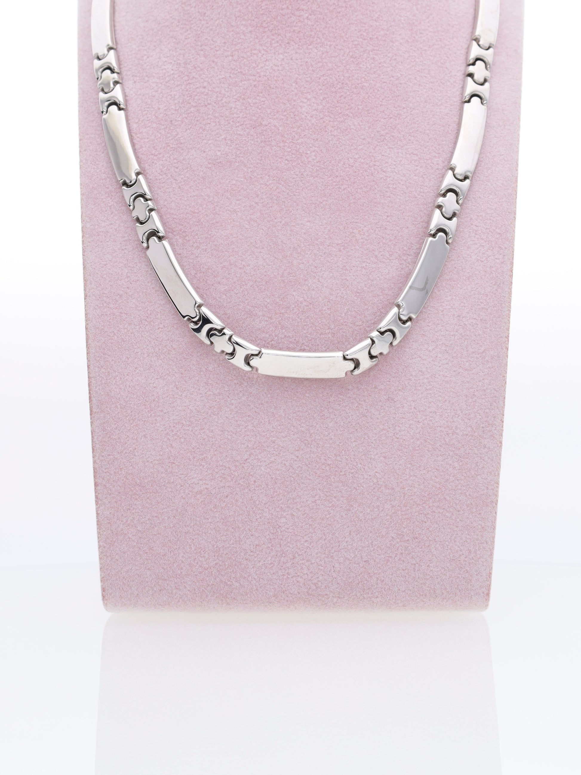 Collana Girocollo in Oro Bianco 18 kt - Maglia piastre piatte