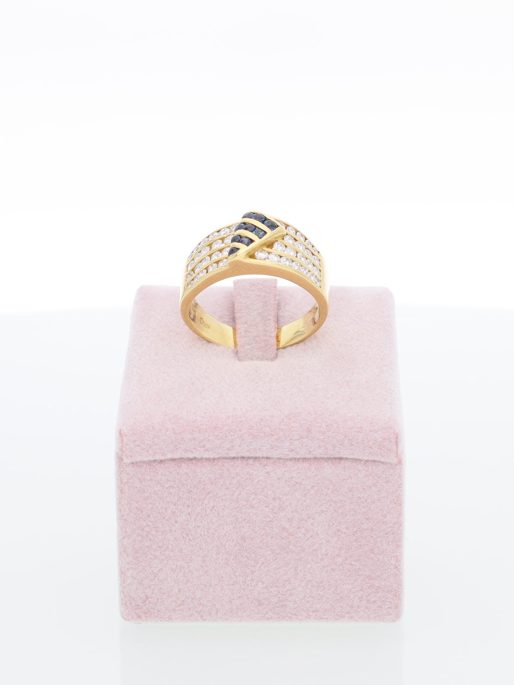 Anello in Oro Giallo 18kt con Zaffiri e Pavè di Diamanti