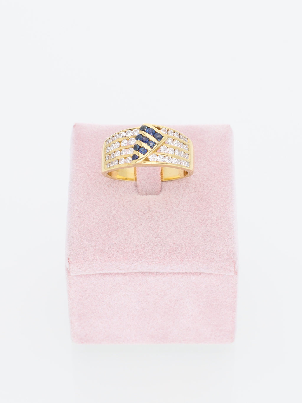 Anello in Oro Giallo 18kt con Zaffiri e Pavè di Diamanti