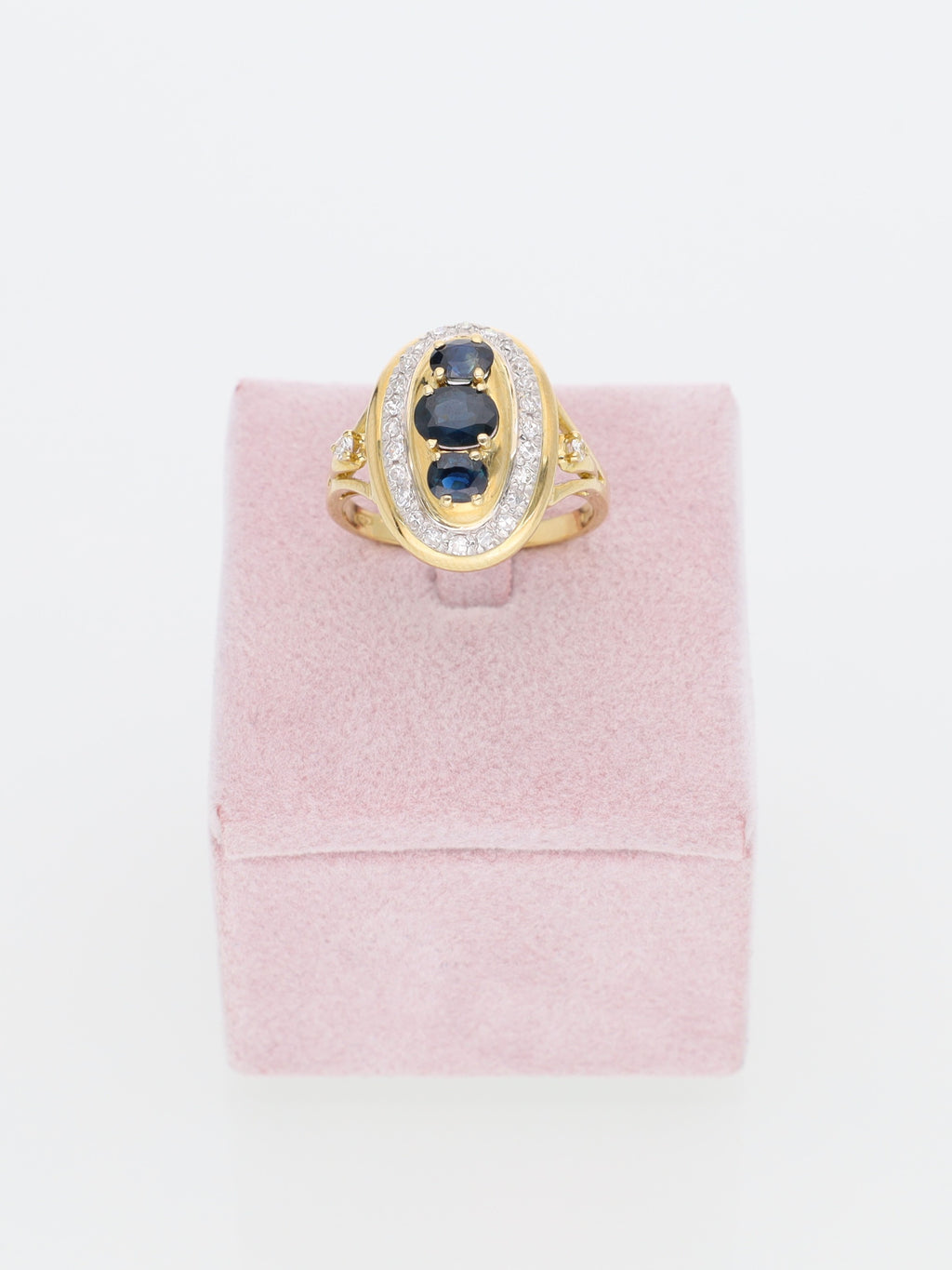 Anello in Oro Giallo 18 kt Vintage con Zaffiri e Corona di Diamanti