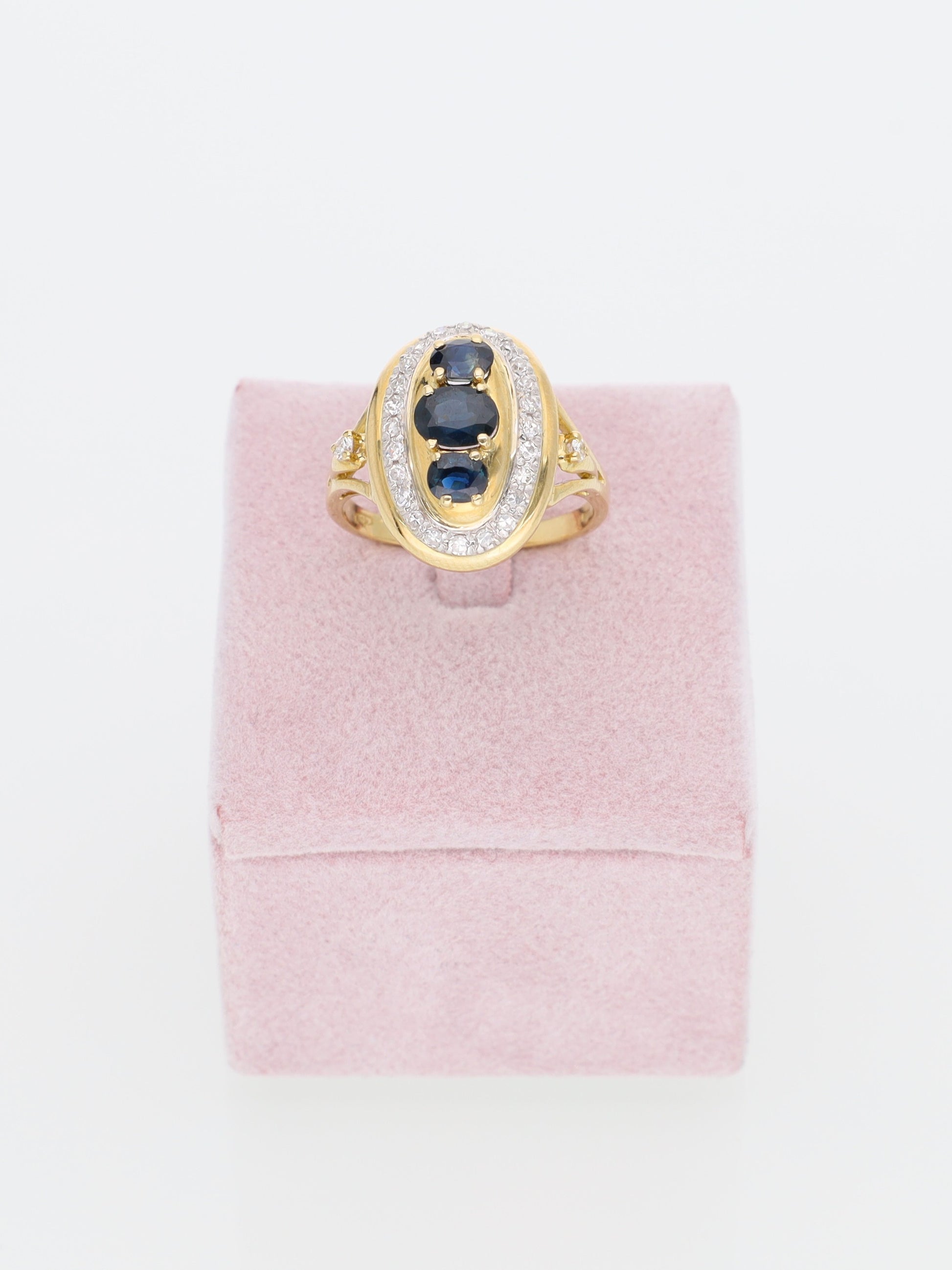 Anello in Oro Giallo 18 kt Vintage con Zaffiri e Corona di Diamanti