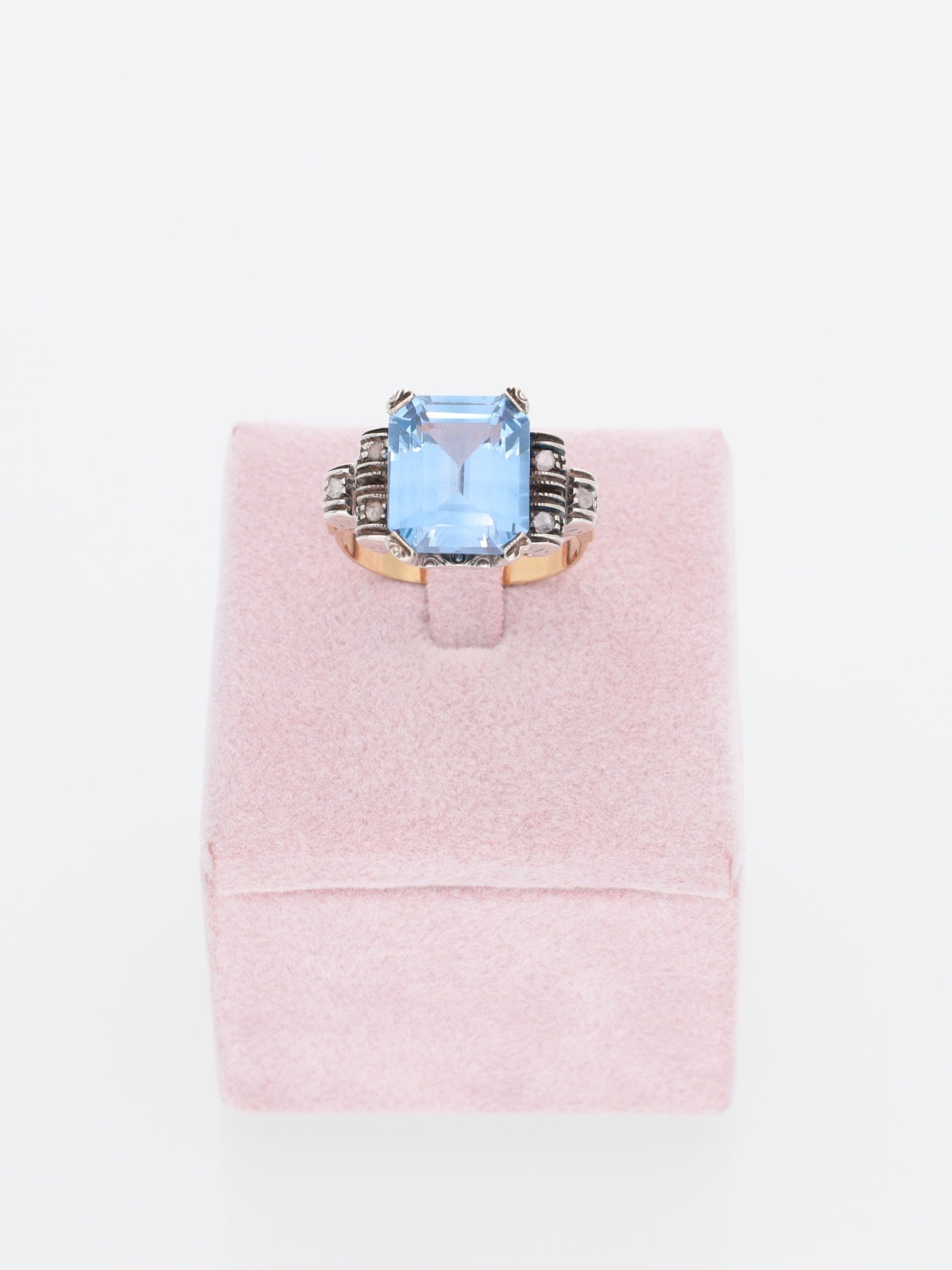 Anello Vintage in Oro Rosa 18 kt con Topazio e Diamanti