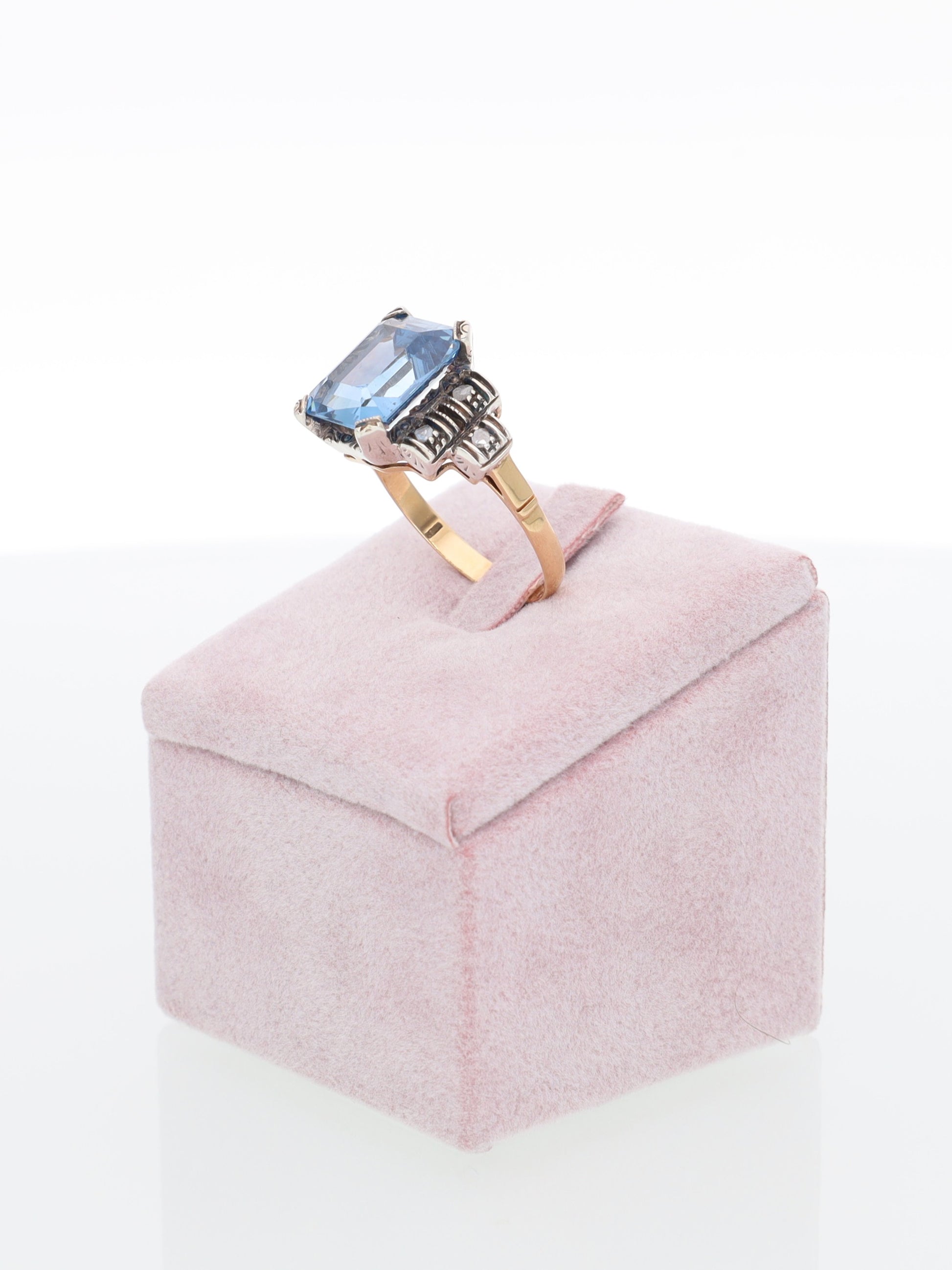 Anello Vintage in Oro Rosa 18 kt con Topazio e Diamanti