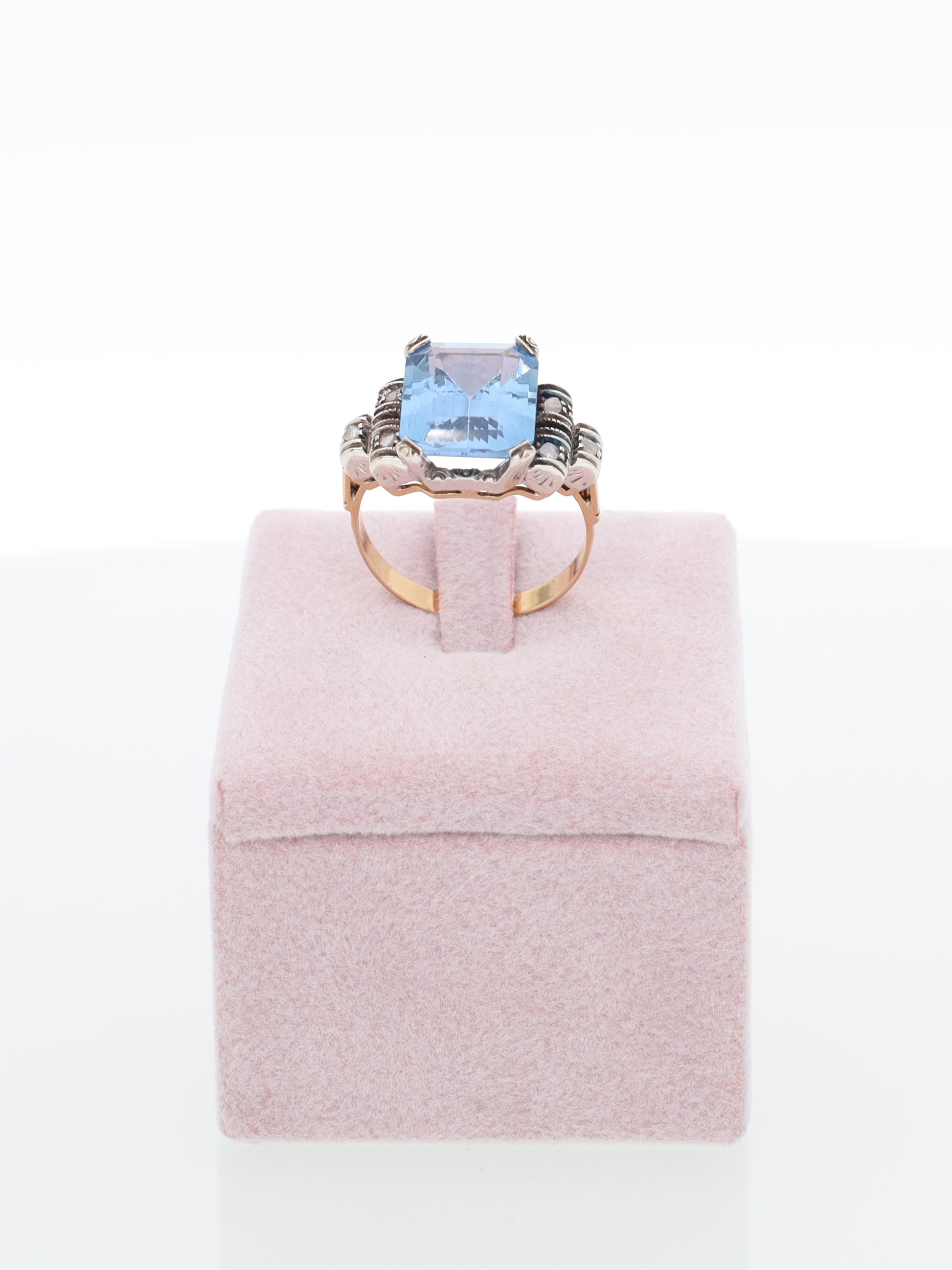 Anello Vintage in Oro Rosa 18 kt con Topazio e Diamanti