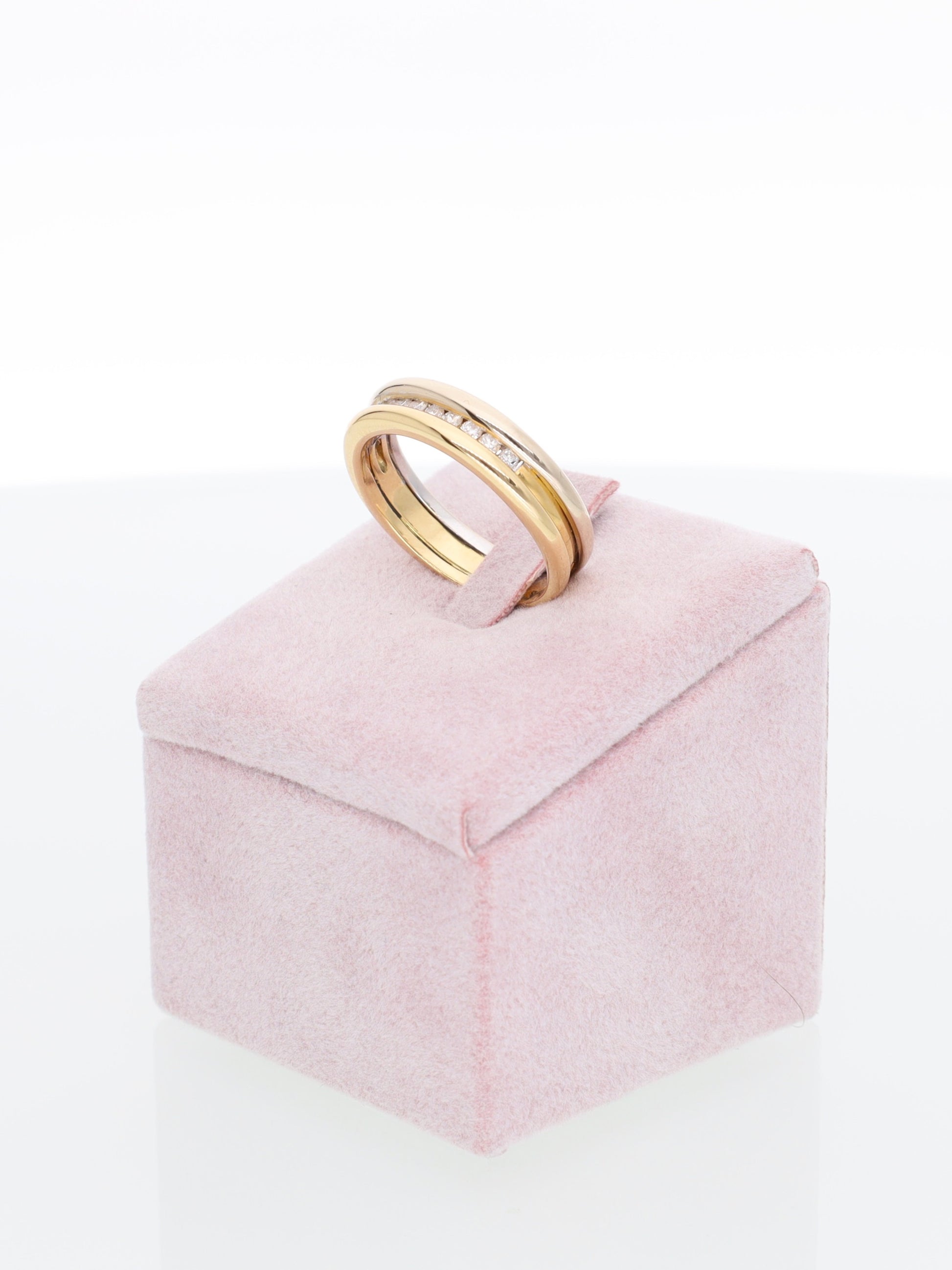 Anello veretta in oro bianco e oro giallo 18kt con Diamanti