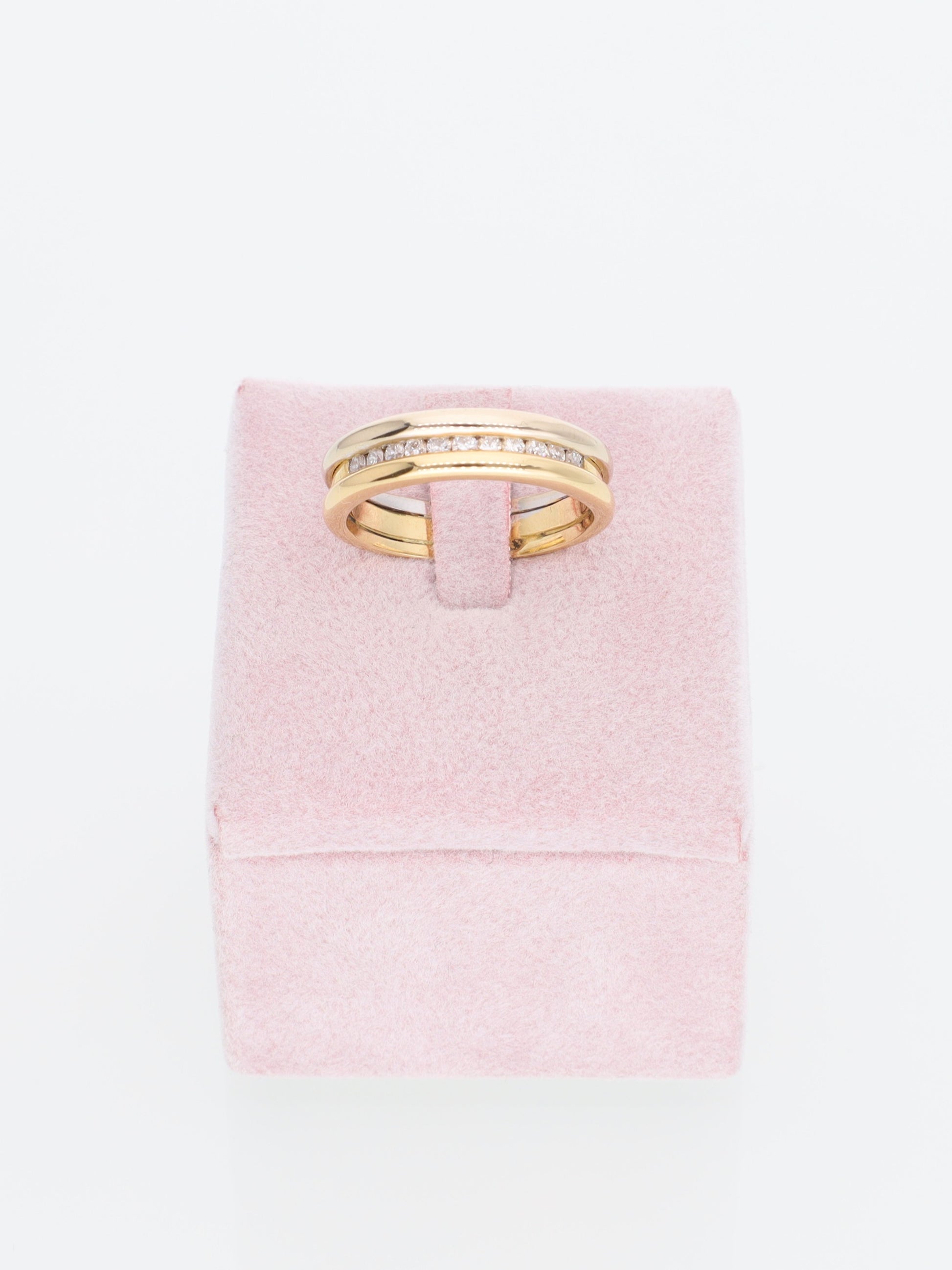 Anello veretta in oro bianco e oro giallo 18kt con Diamanti