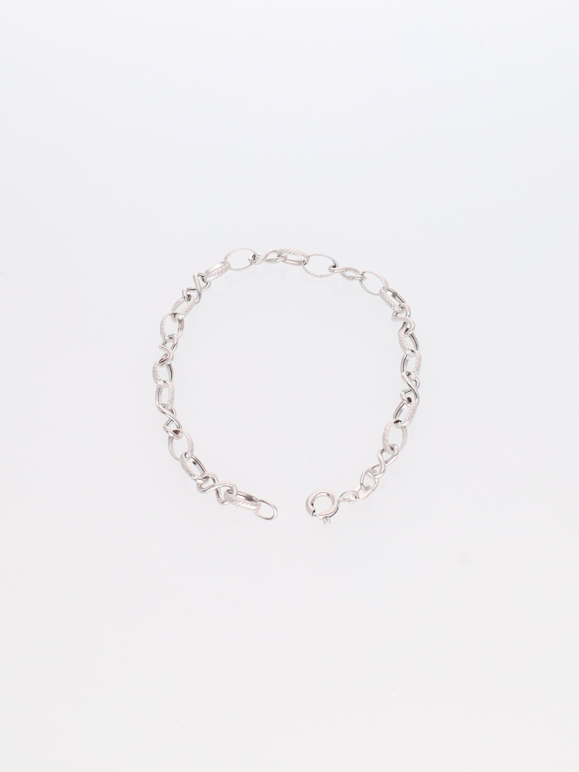 Bracciale in Oro Bianco 18 kt - maglie ovali alternate microincise