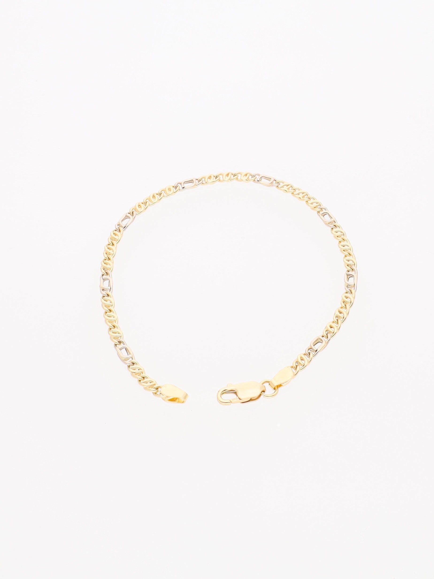 Bracciale in Oro Giallo e Bianco 18 kt - Maglia alternata occhio Tigre e Pernice