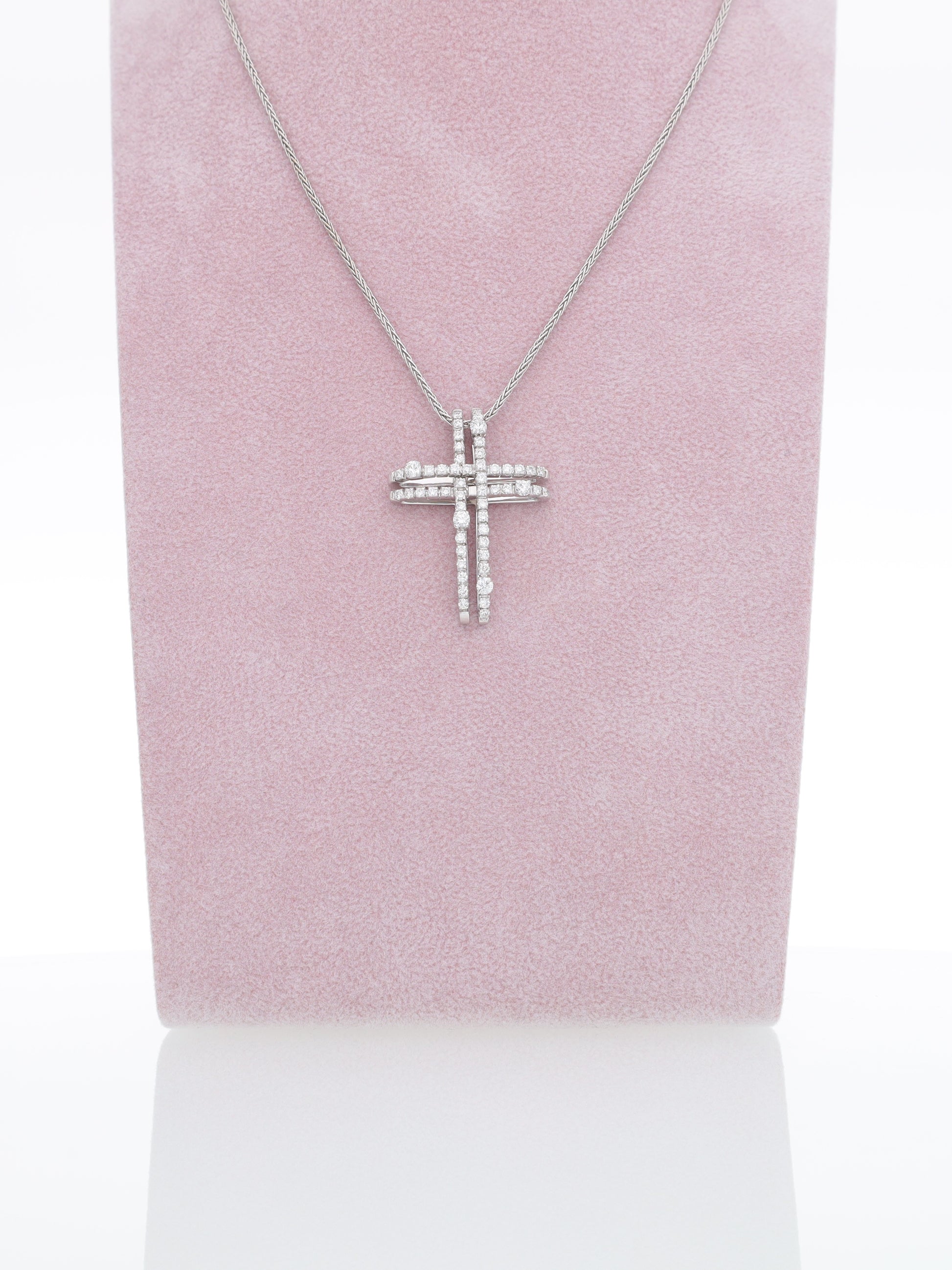 Catenina in oro bianco 18kt con ciondolo croce di Diamanti