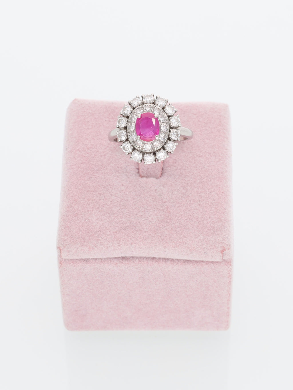 Anello margherita oro bianco 18kt - Rubino e Diamanti