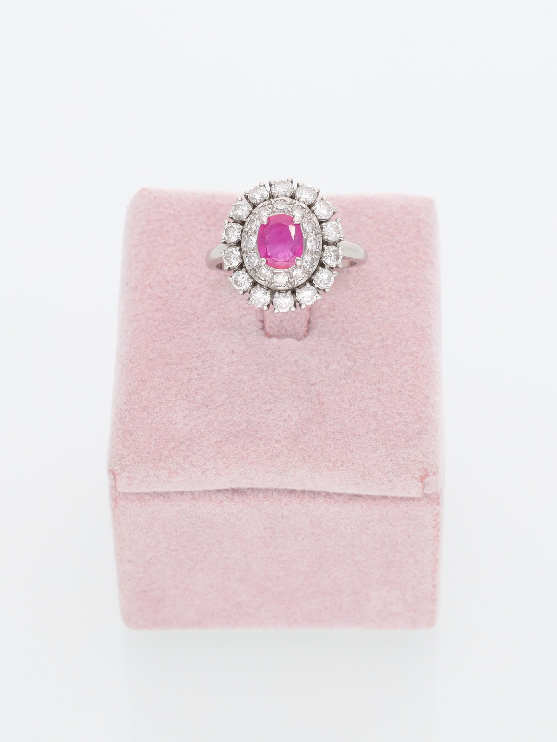Anello margherita oro bianco 18kt - Rubino e Diamanti