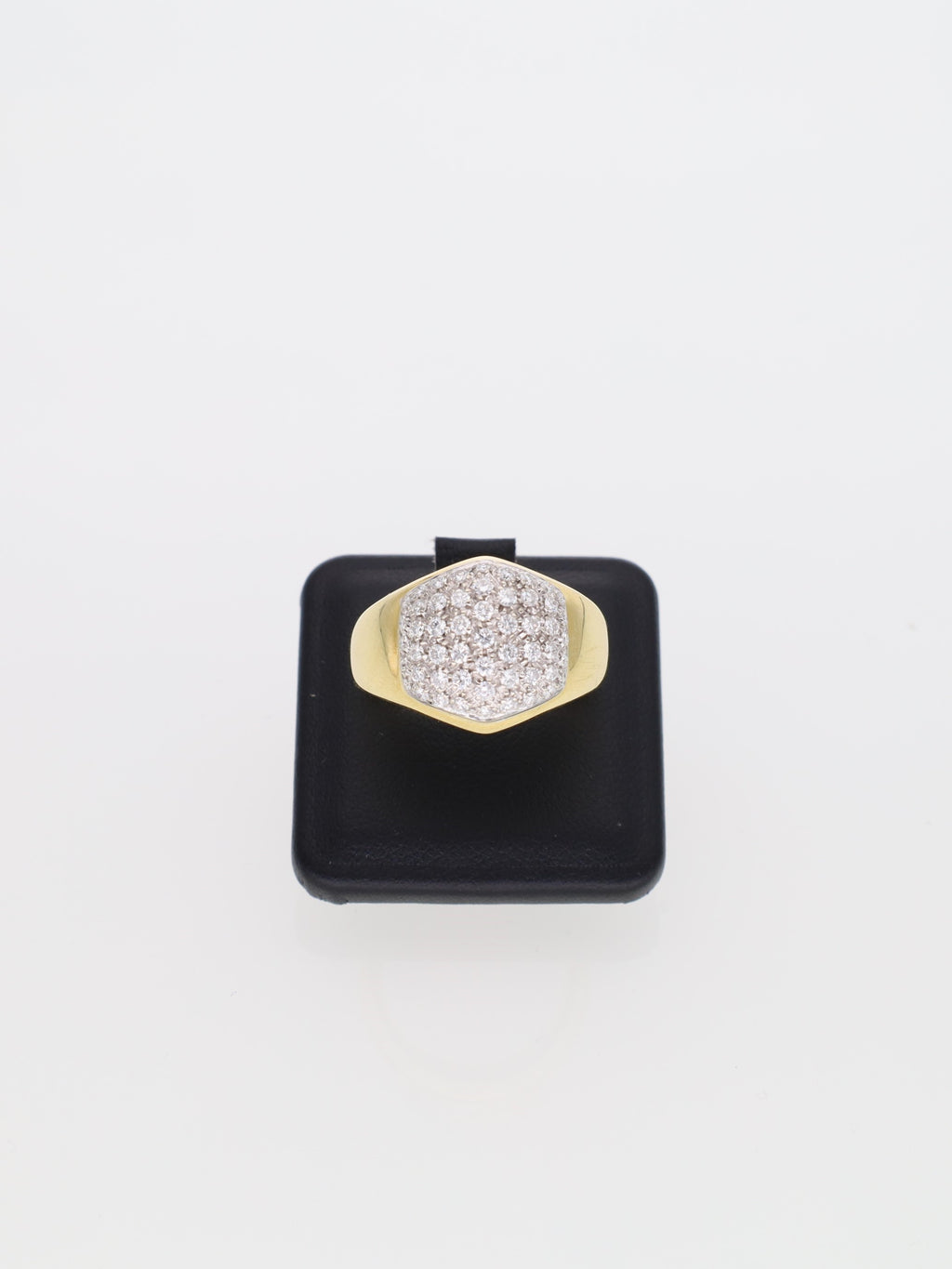 Anello Vintage in Oro Bianco e Giallo 18 kt con Pavé Esagonale di Diamanti