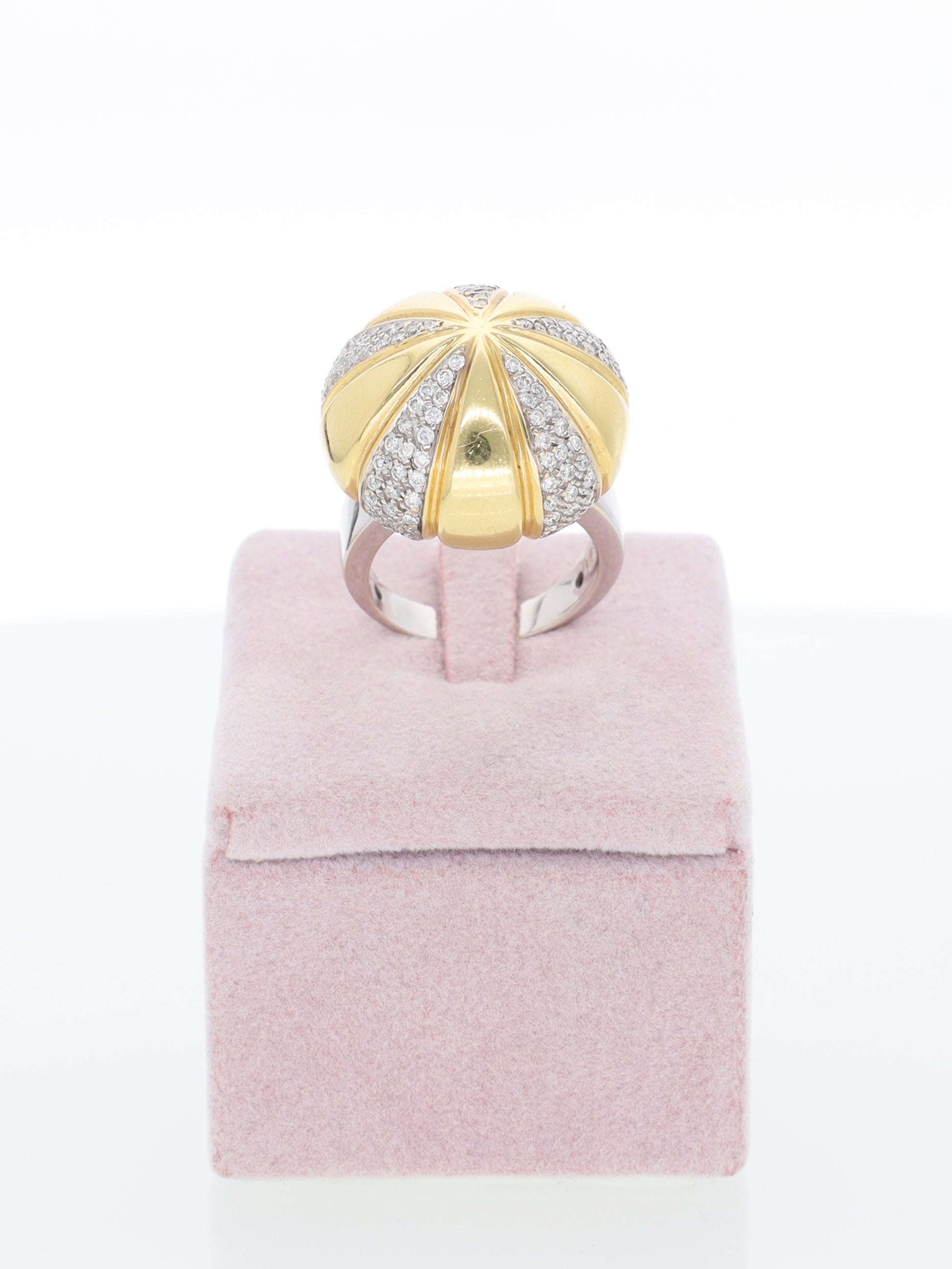 Anello Vintage Oro Giallo e Bianco 18 kt con Diamanti - design a fungo