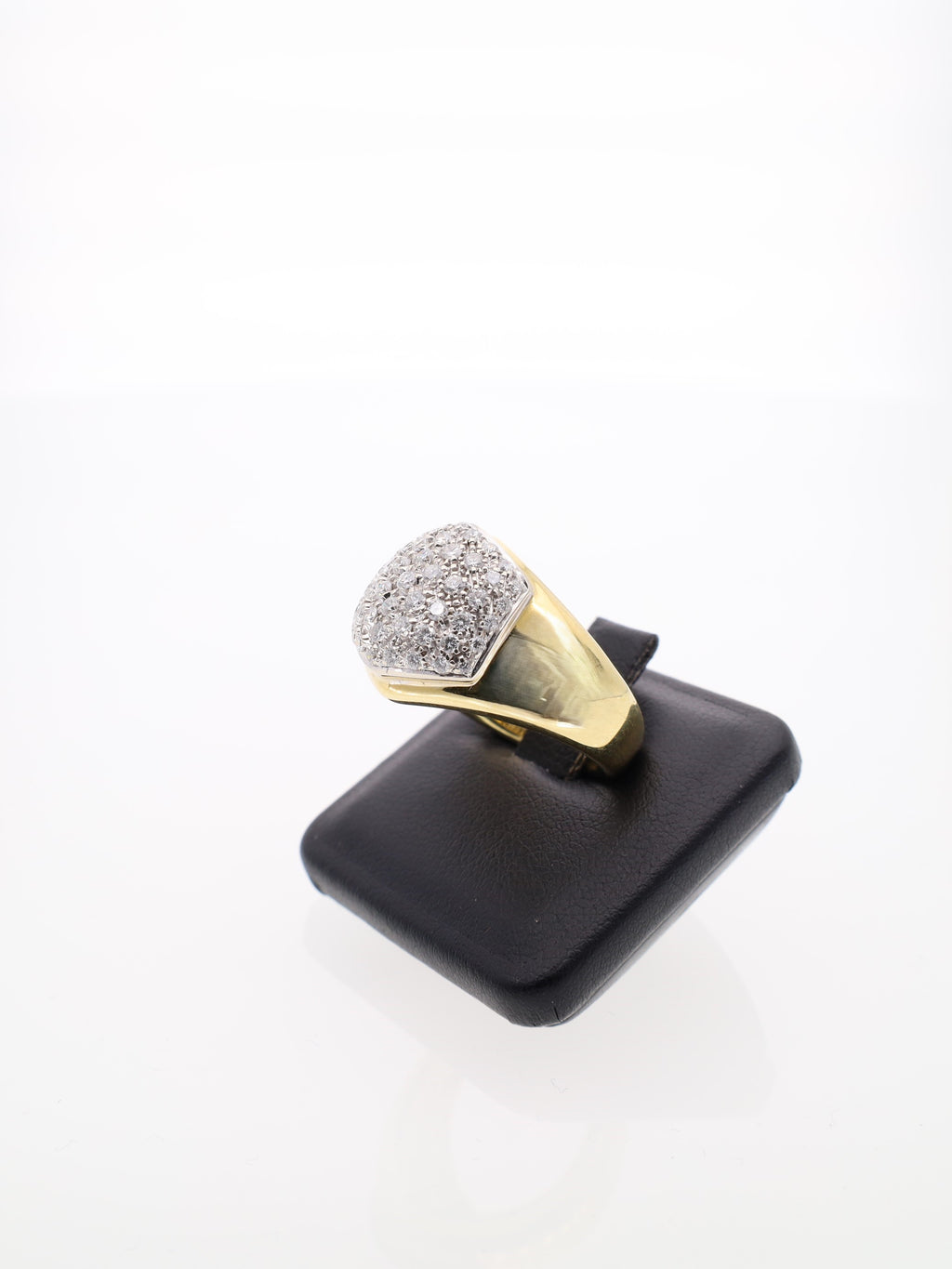 Anello Vintage in Oro Bianco e Giallo 18 kt con Pavé Esagonale di Diamanti
