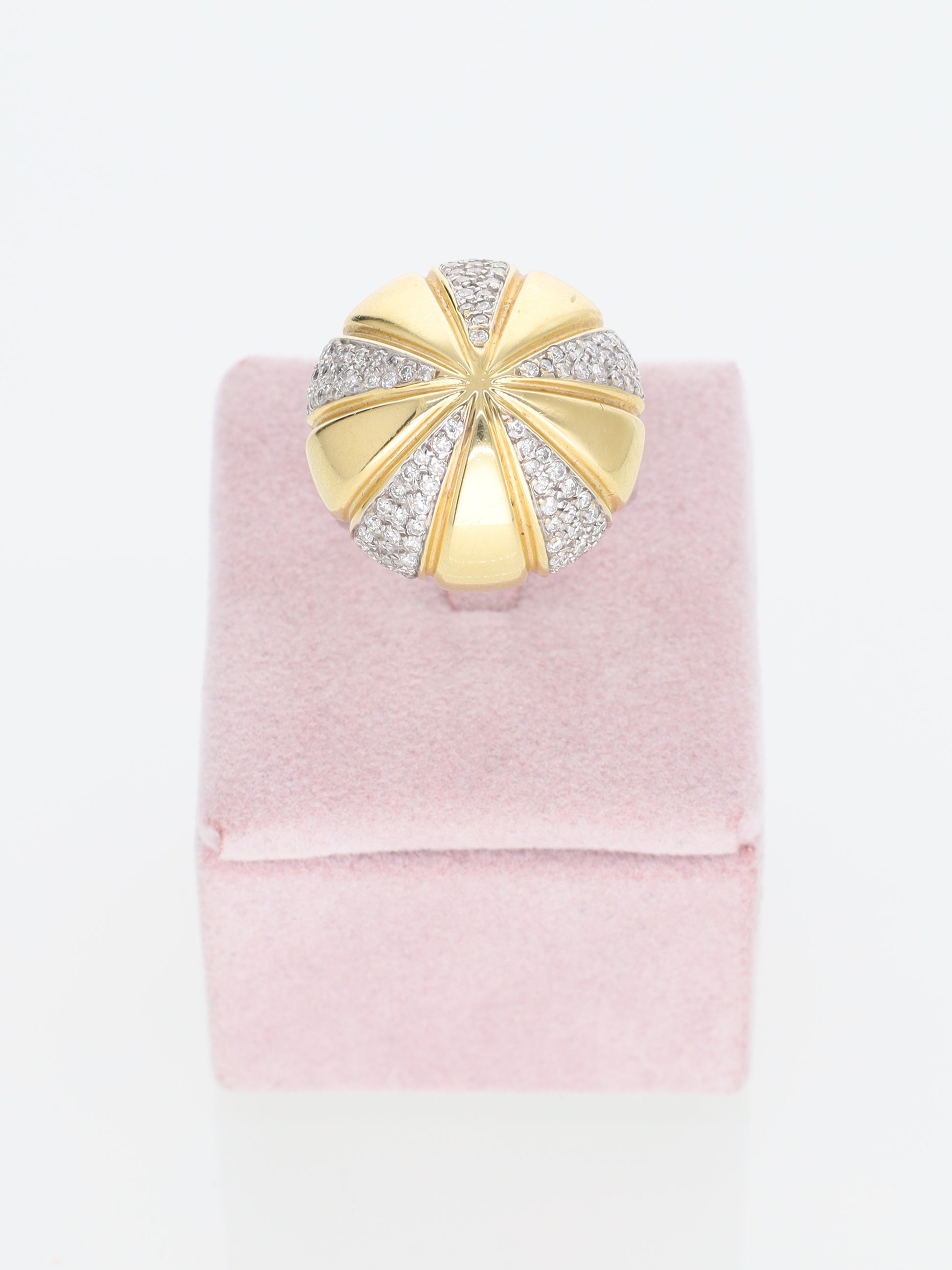 Anello Vintage Oro Giallo e Bianco 18 kt con Diamanti - design a fungo