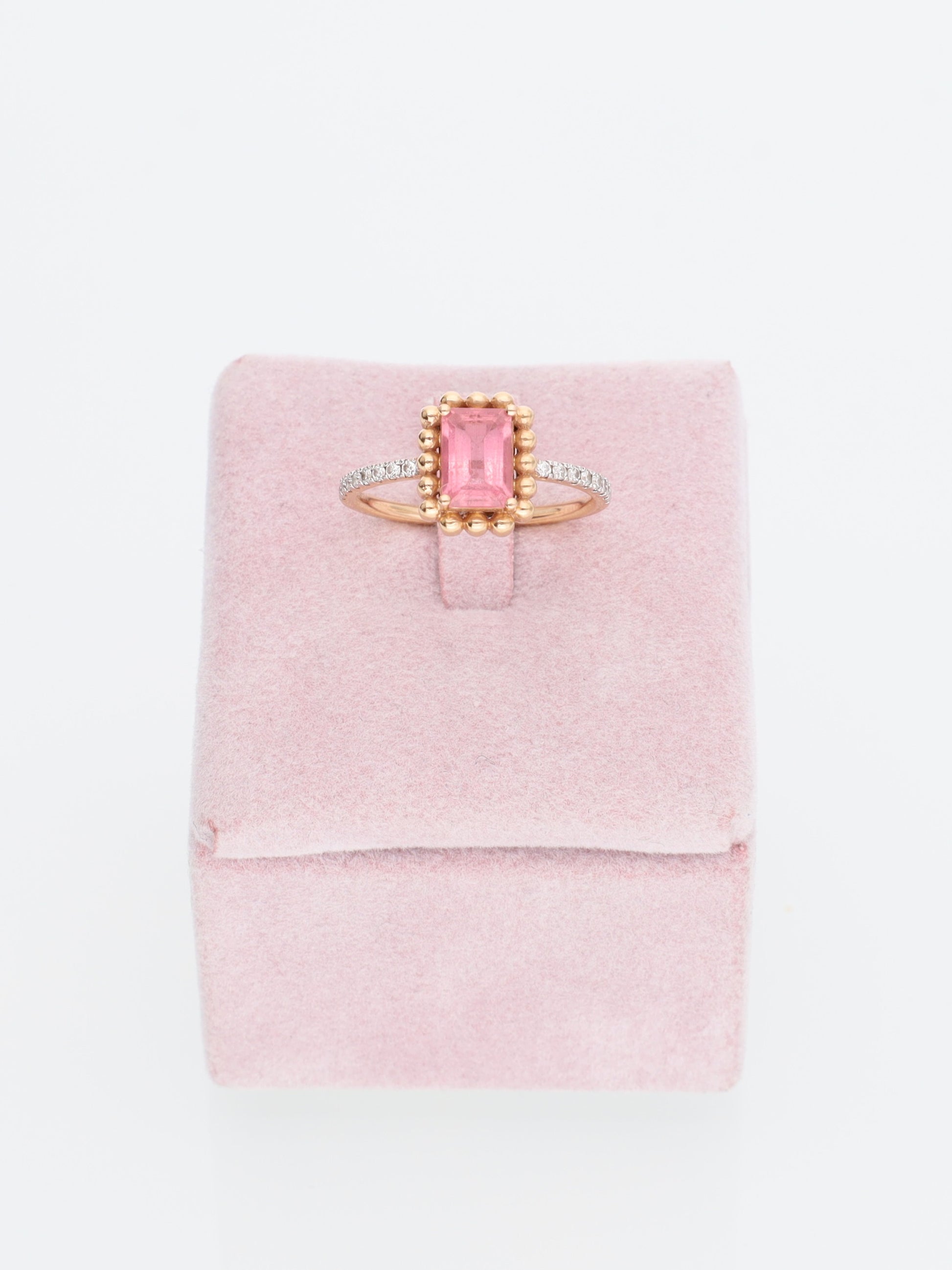 Anello Vintage in Oro Rosa 18 kt con Pietra Rosa e diamanti