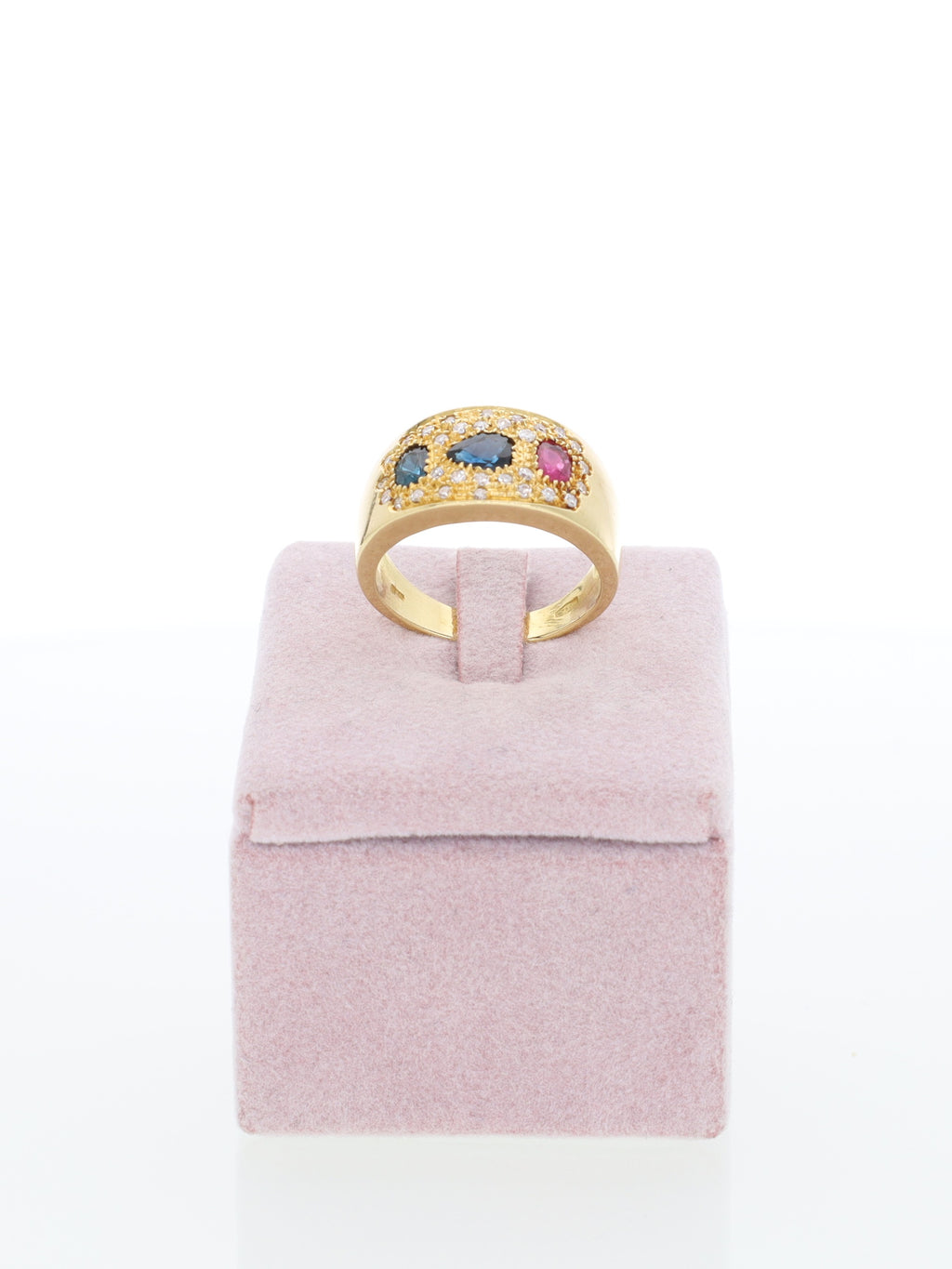 Anello a fascia in Oro Giallo 18kt con Zaffiri, Rubino e Diamanti