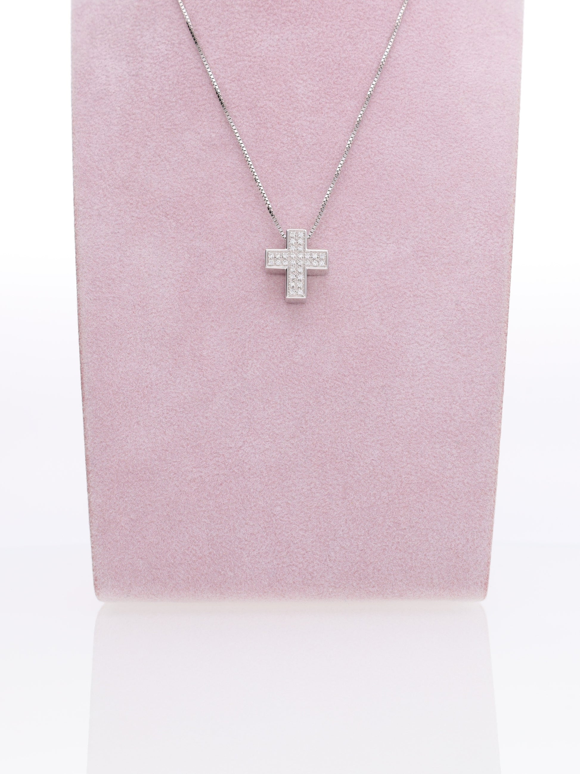 Collana oro bianco 18kt con croce diamantata - marcato Salvini