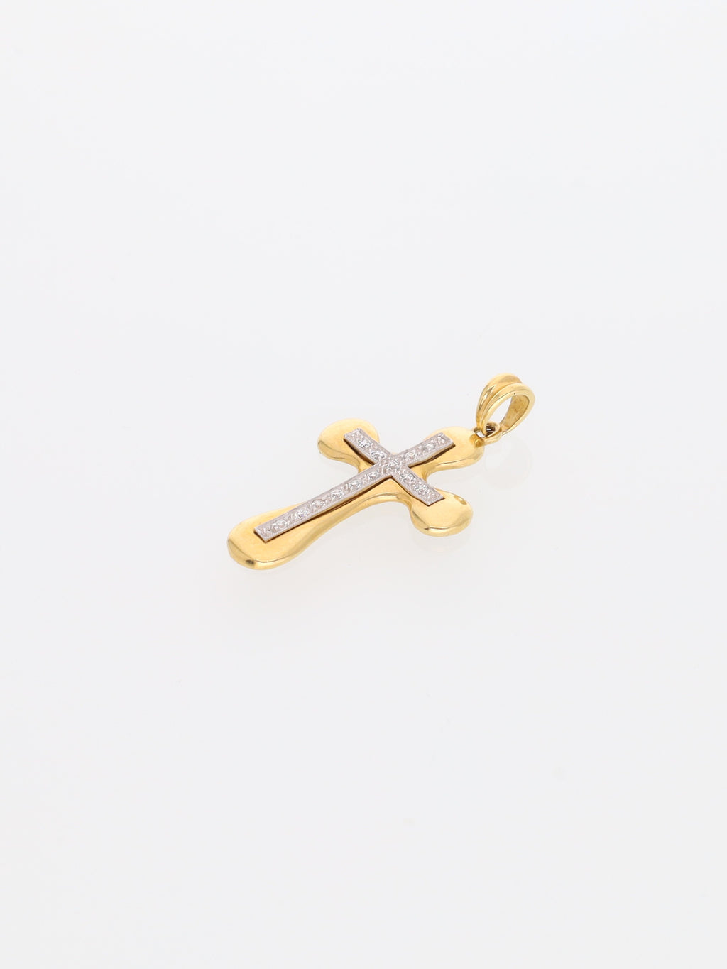 Ciondolo croce oro giallo e bianco 18kt con zirconi