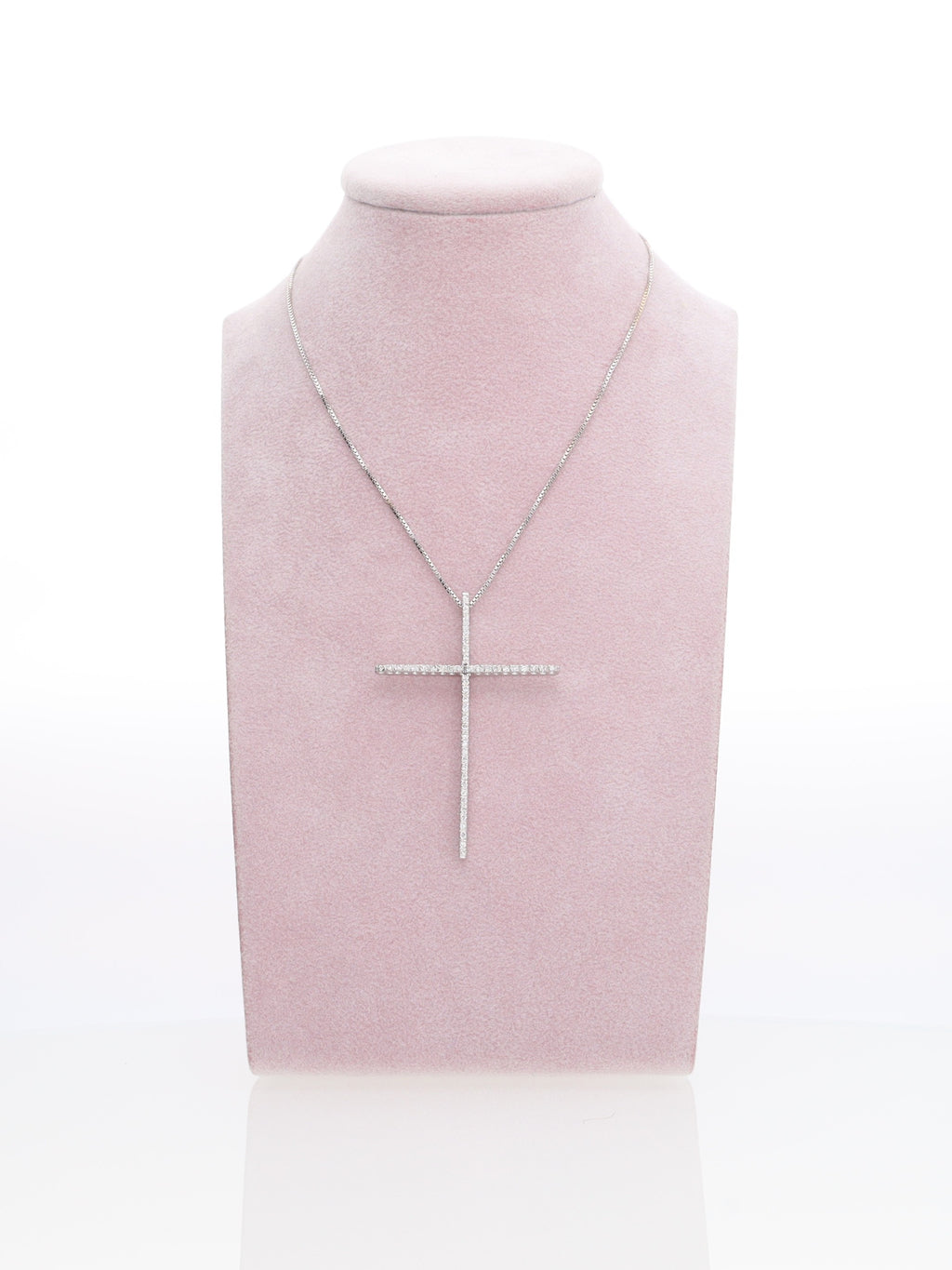 Collana oro bianco 18kt con ciondolo a croce diamantata