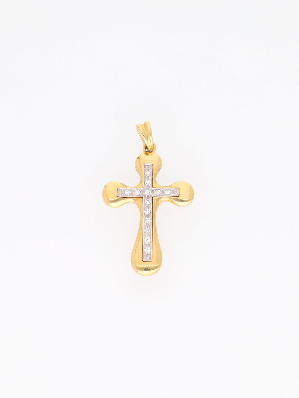 Ciondolo croce oro giallo e bianco 18kt con zirconi