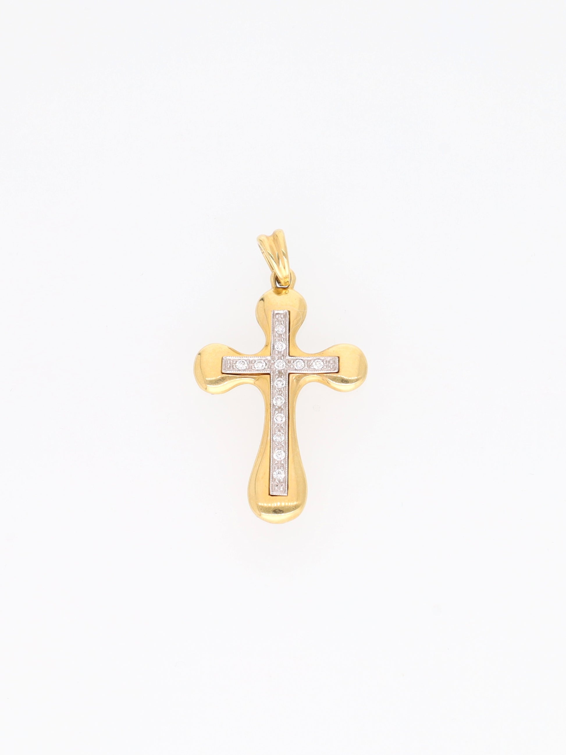 Ciondolo croce oro giallo e bianco 18kt con zirconi