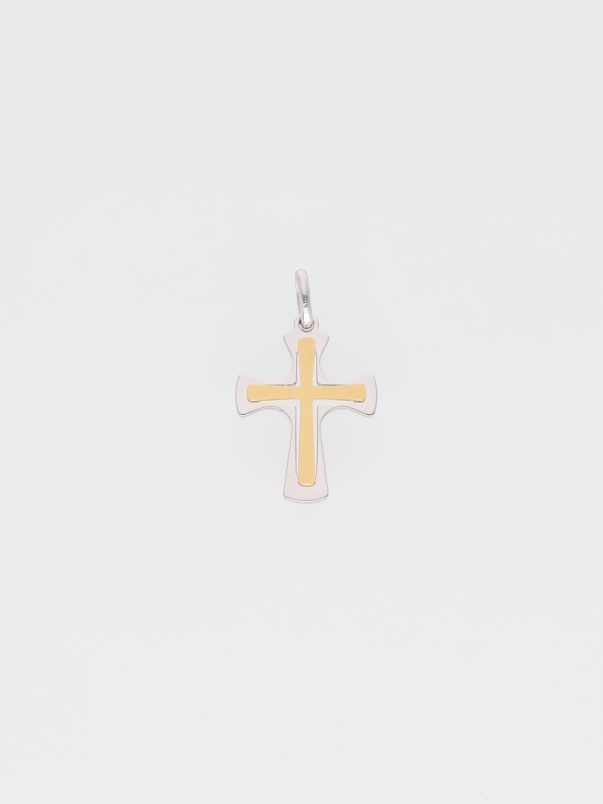Ciondolo croce due ori 18kt - design moderno