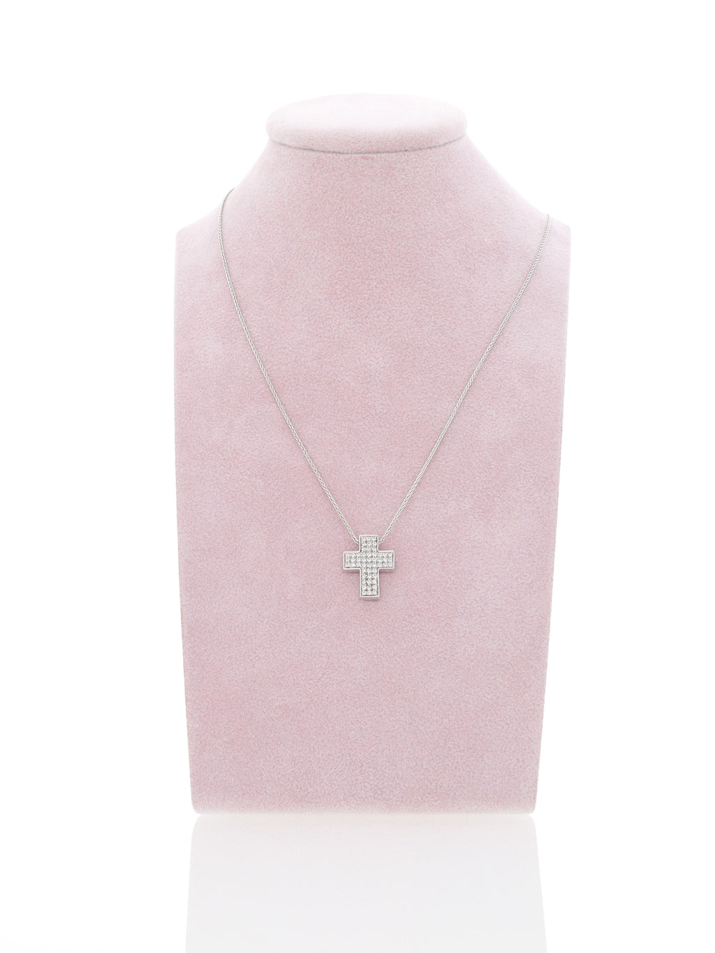 Collana oro bianco 18kt con ciondolo a croce diamantata