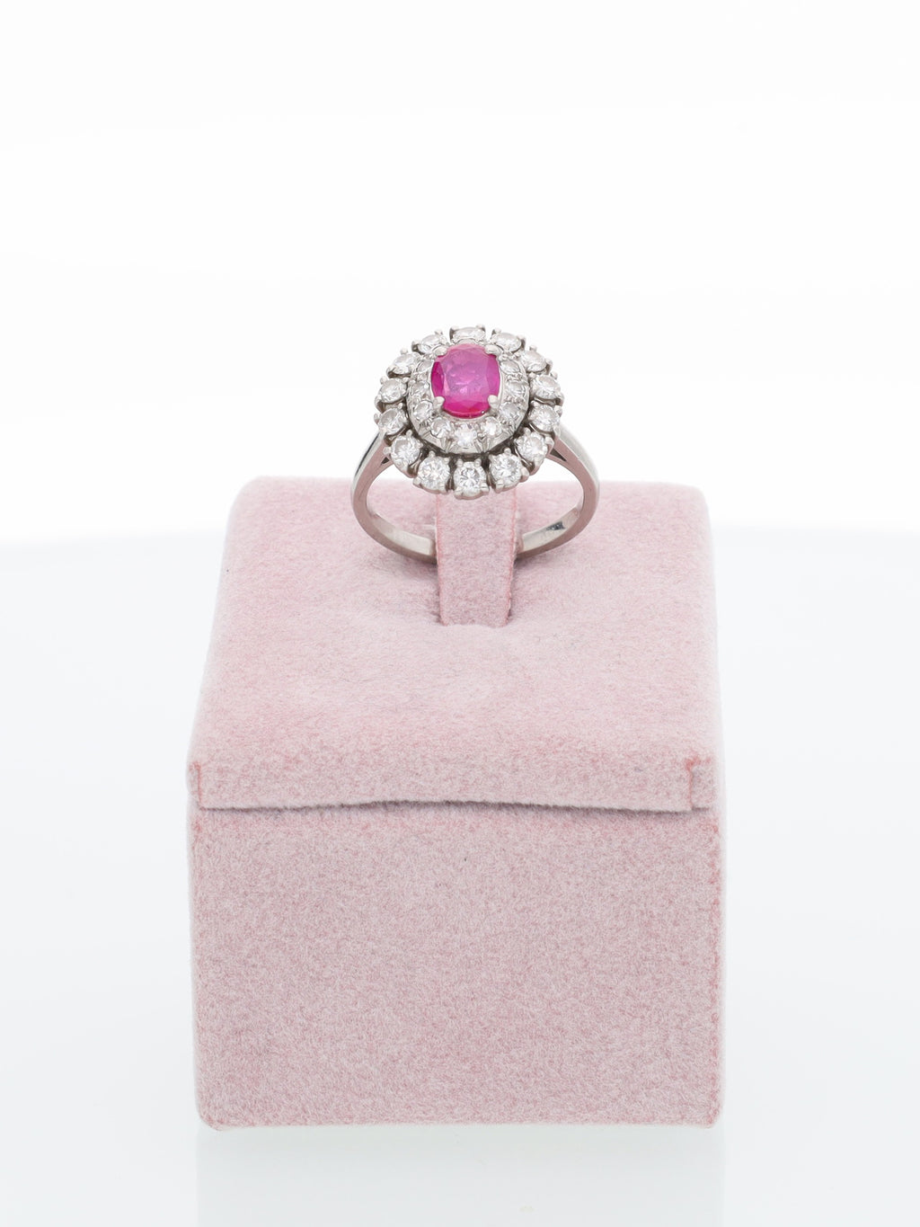 Anello margherita oro bianco 18kt - Rubino e Diamanti