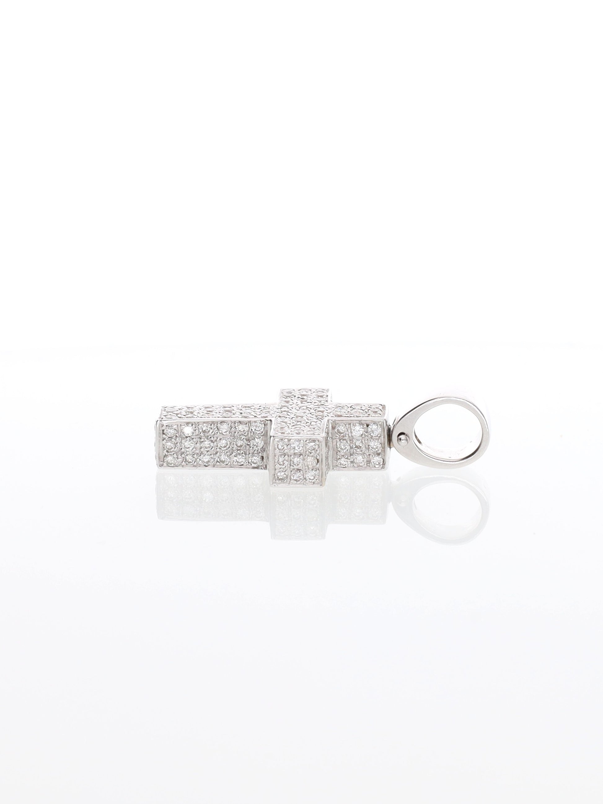 Ciondolo Croce in Oro Bianco 18kt con Brillanti