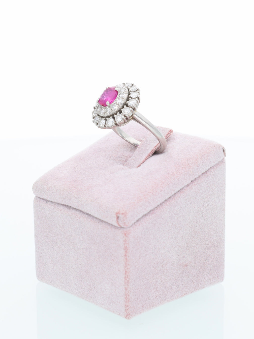 Anello margherita oro bianco 18kt - Rubino e Diamanti