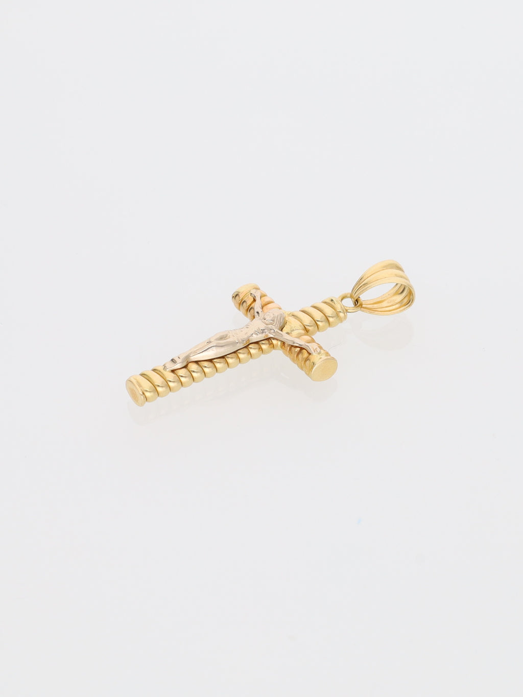 Ciondolo crocifisso oro giallo e bianco 18kt - effetto corda