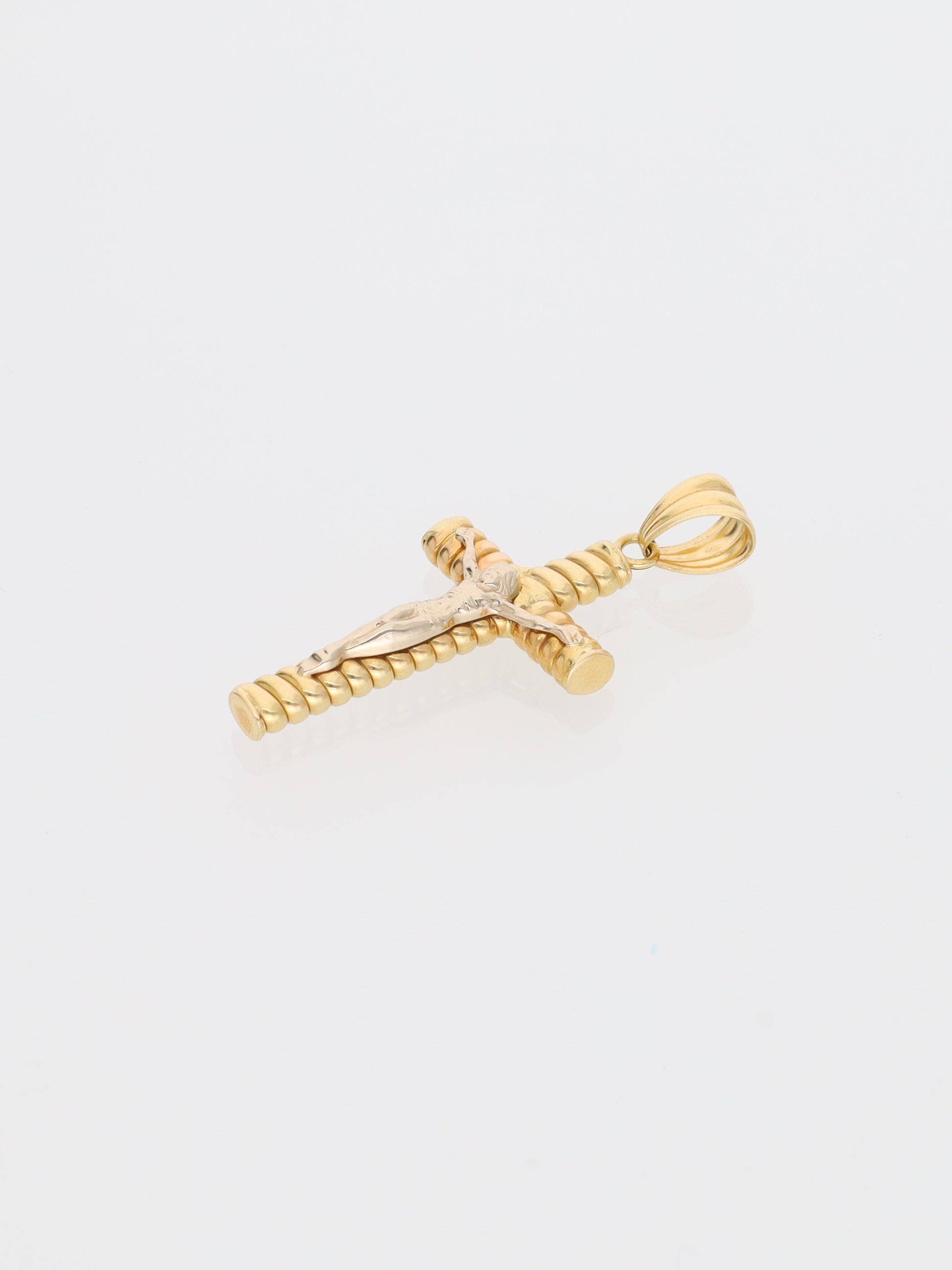 Ciondolo crocifisso oro giallo e bianco 18kt - effetto corda