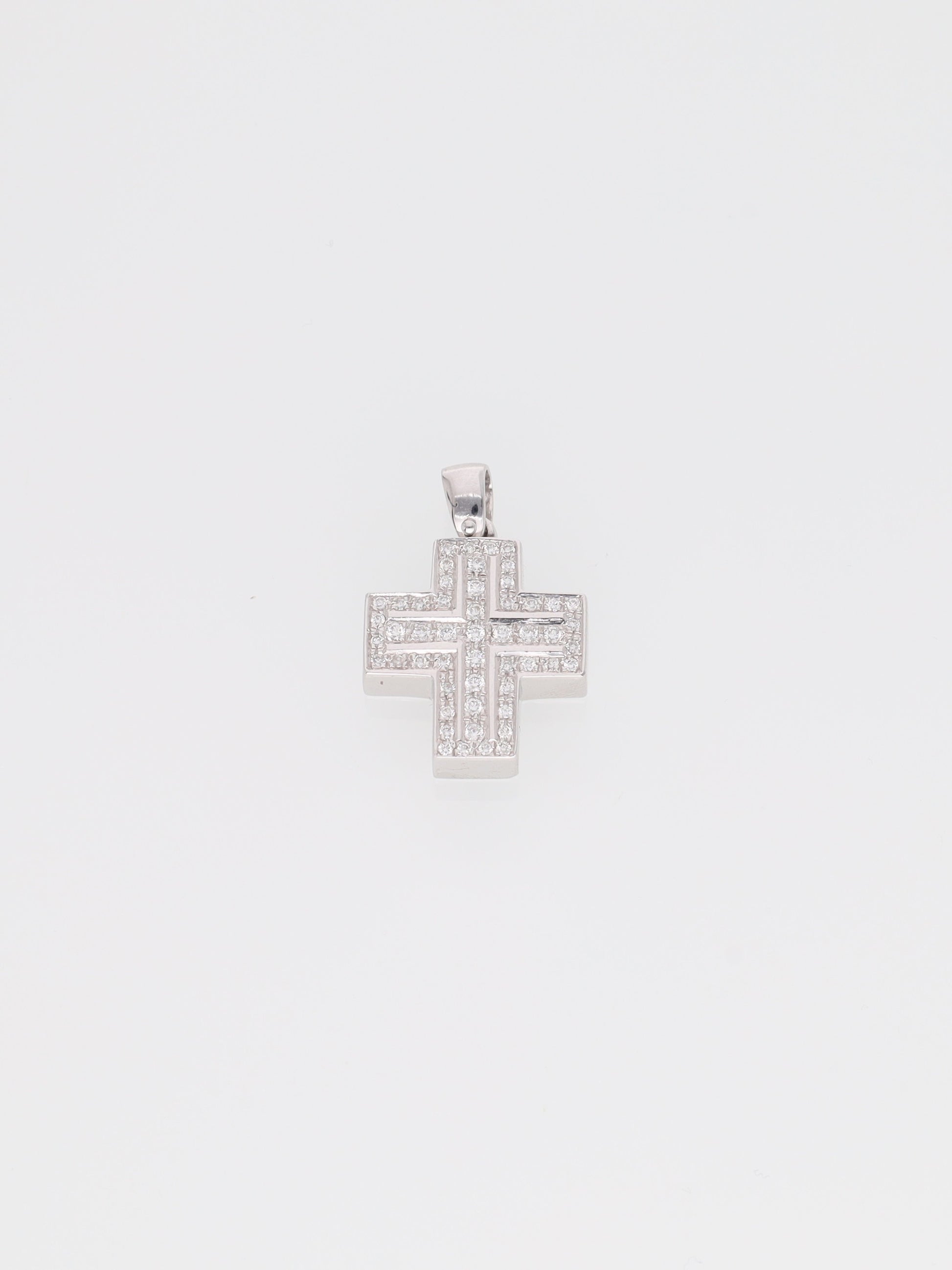 Ciondolo croce in oro bianco 18kt con diamanti