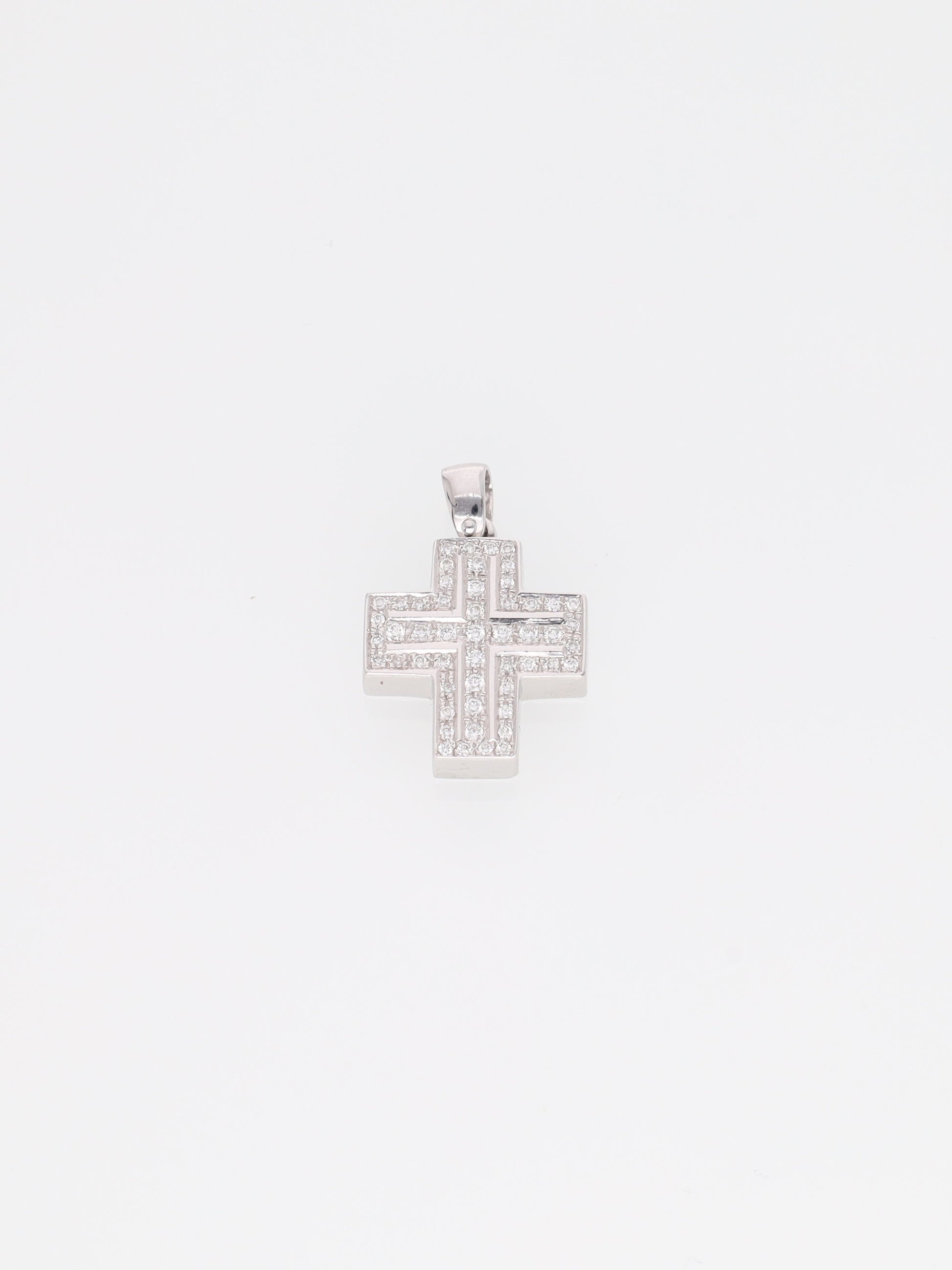 Ciondolo croce in oro bianco 18kt con diamanti