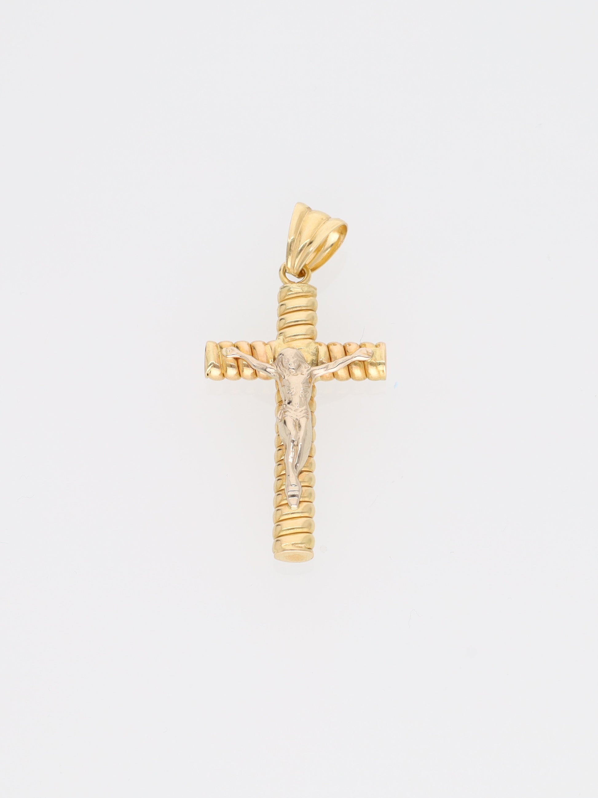 Ciondolo crocifisso oro giallo e bianco 18kt - effetto corda