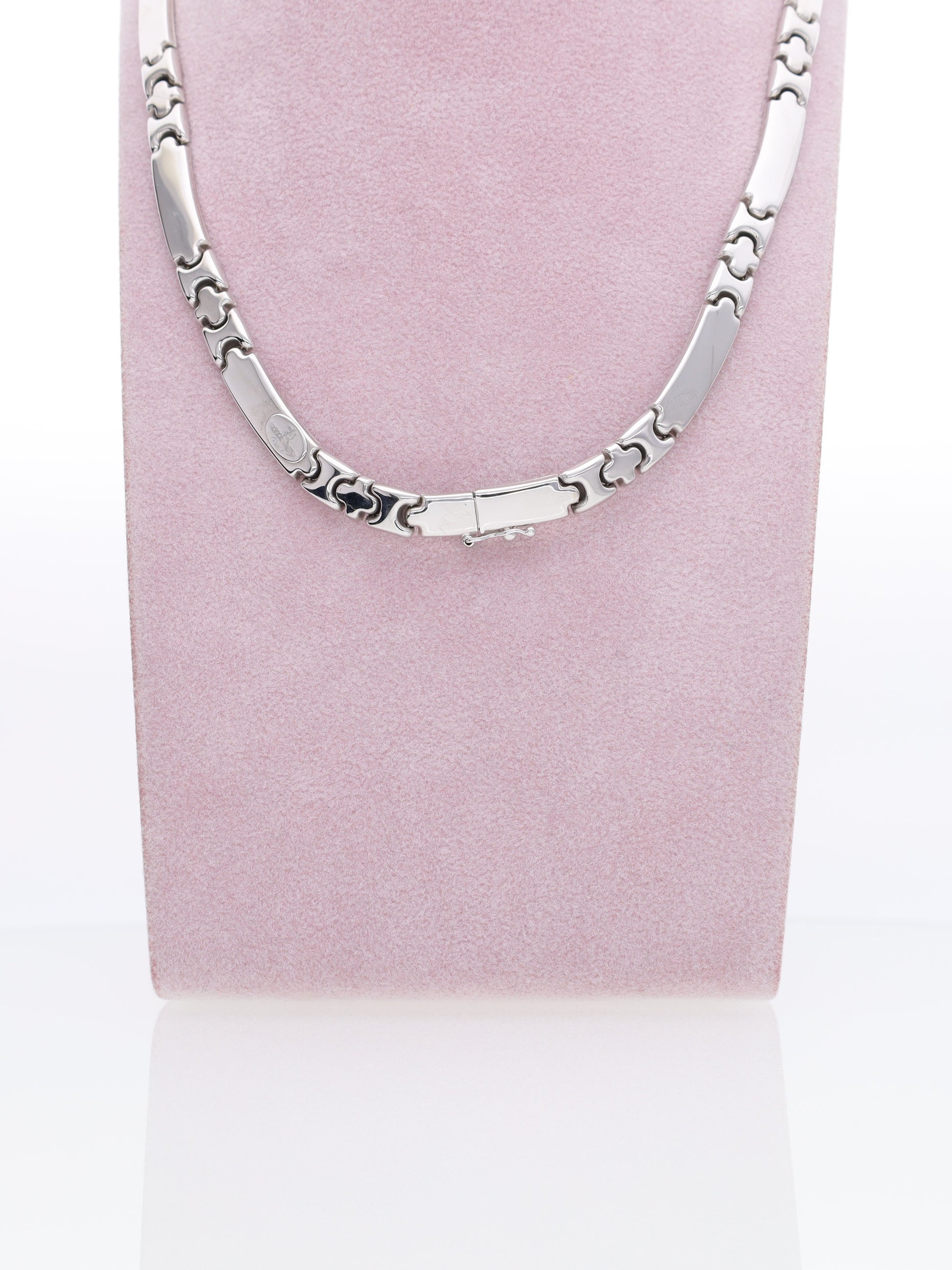 Collana Girocollo in Oro Bianco 18 kt - Maglia piastre piatte