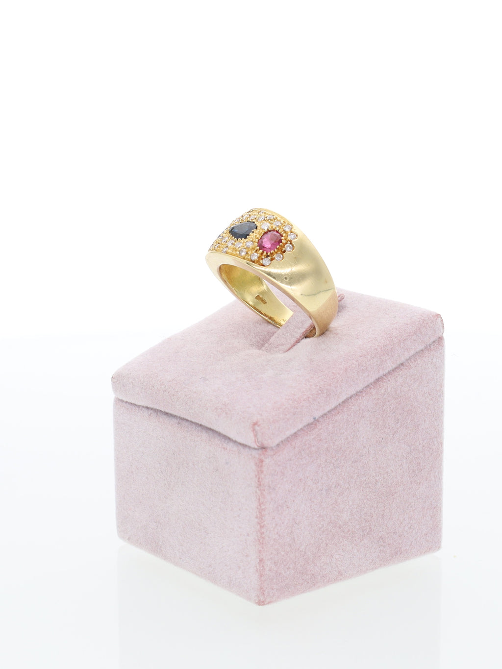 Anello a fascia in Oro Giallo 18kt con Zaffiri, Rubino e Diamanti