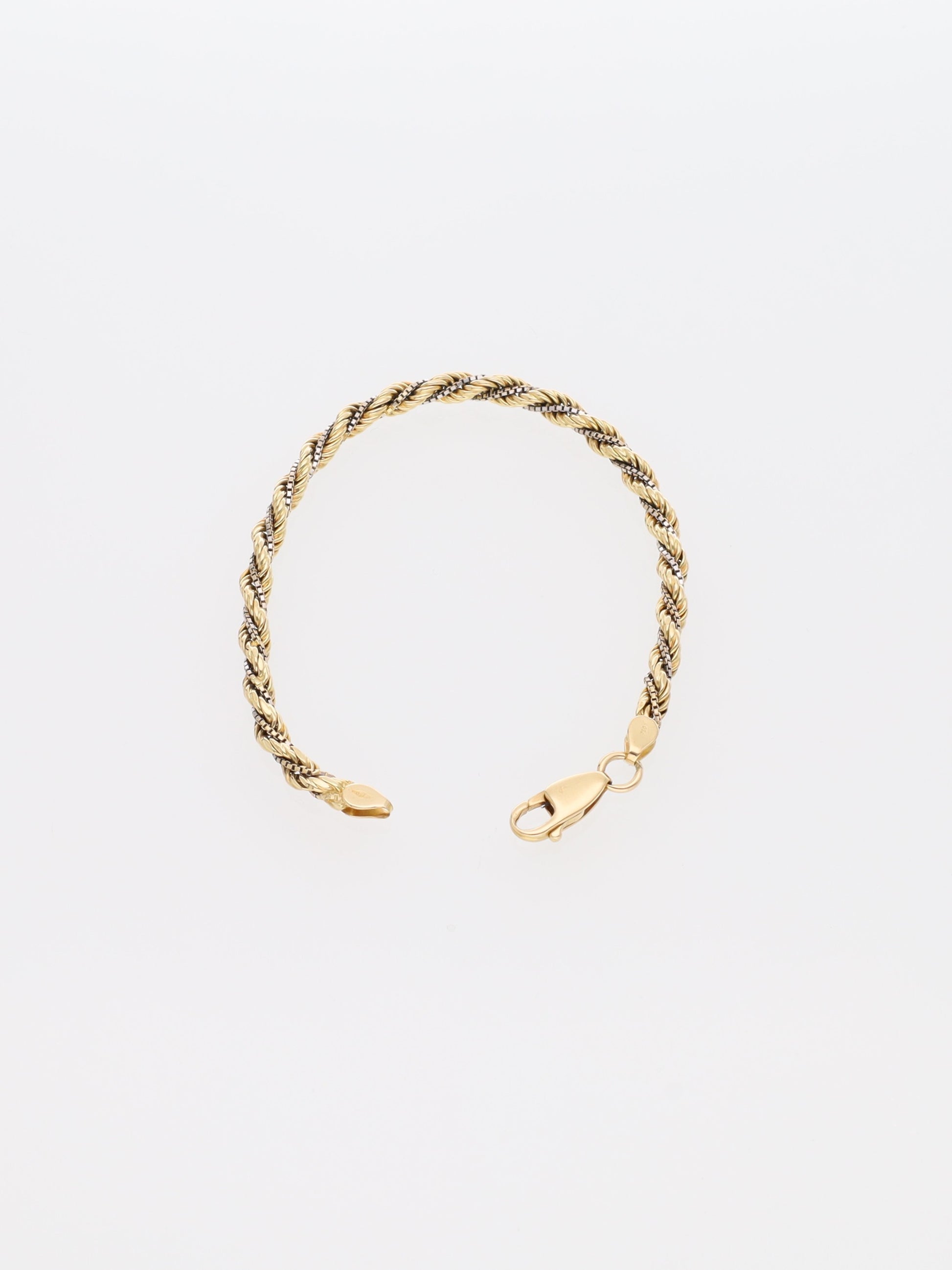 Bracciale in Oro Giallo e Bianco 18 kt - maglia fune intrecciata